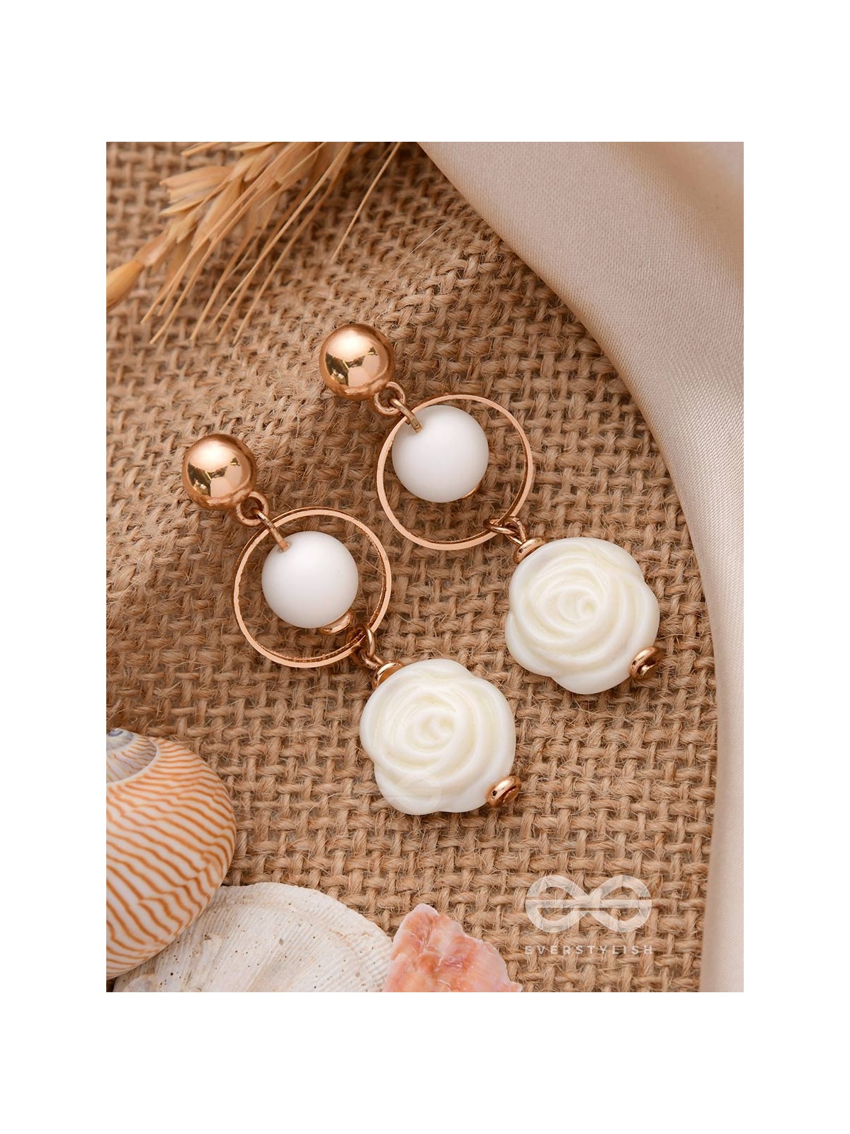 The Snowy Rose- Golden Embellished Earrings