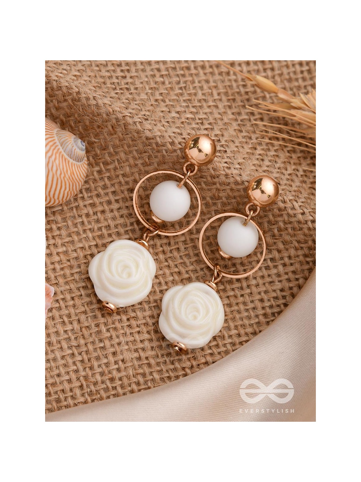 The Snowy Rose- Golden Embellished Earrings