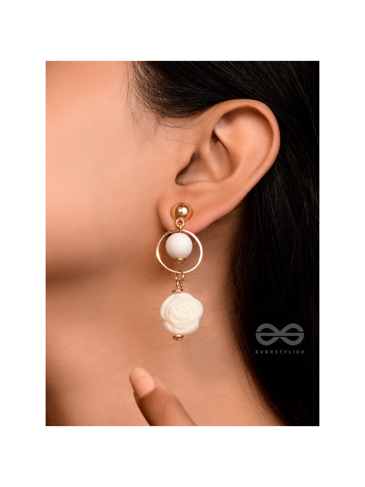 The Snowy Rose- Golden Embellished Earrings