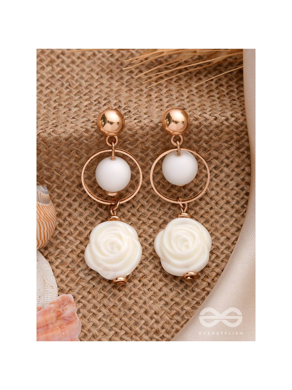 The Snowy Rose- Golden Embellished Earrings
