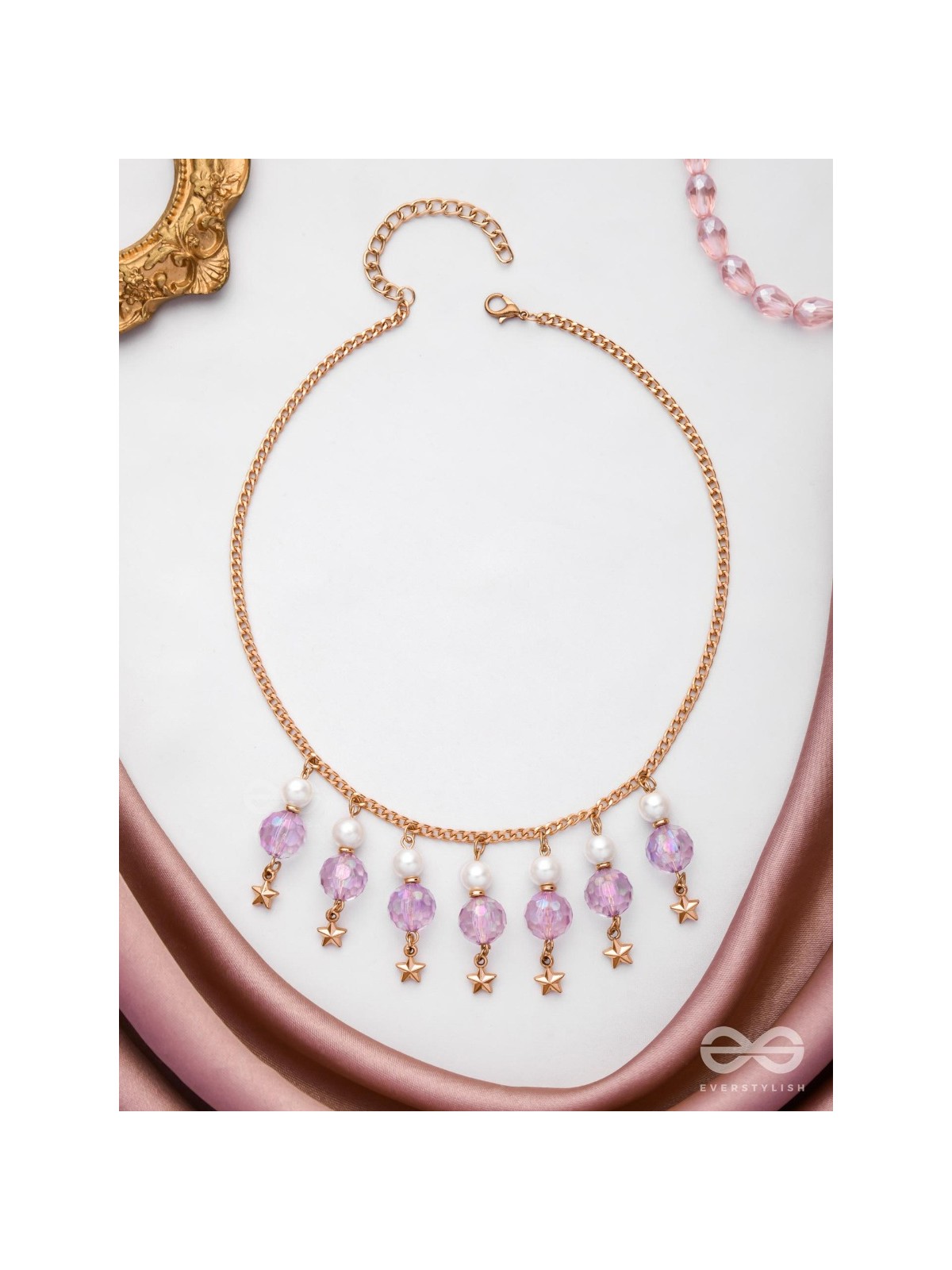 The Galaxy Globes- Golden Pearl Neckpiece With Anti-Tarnish Coating 