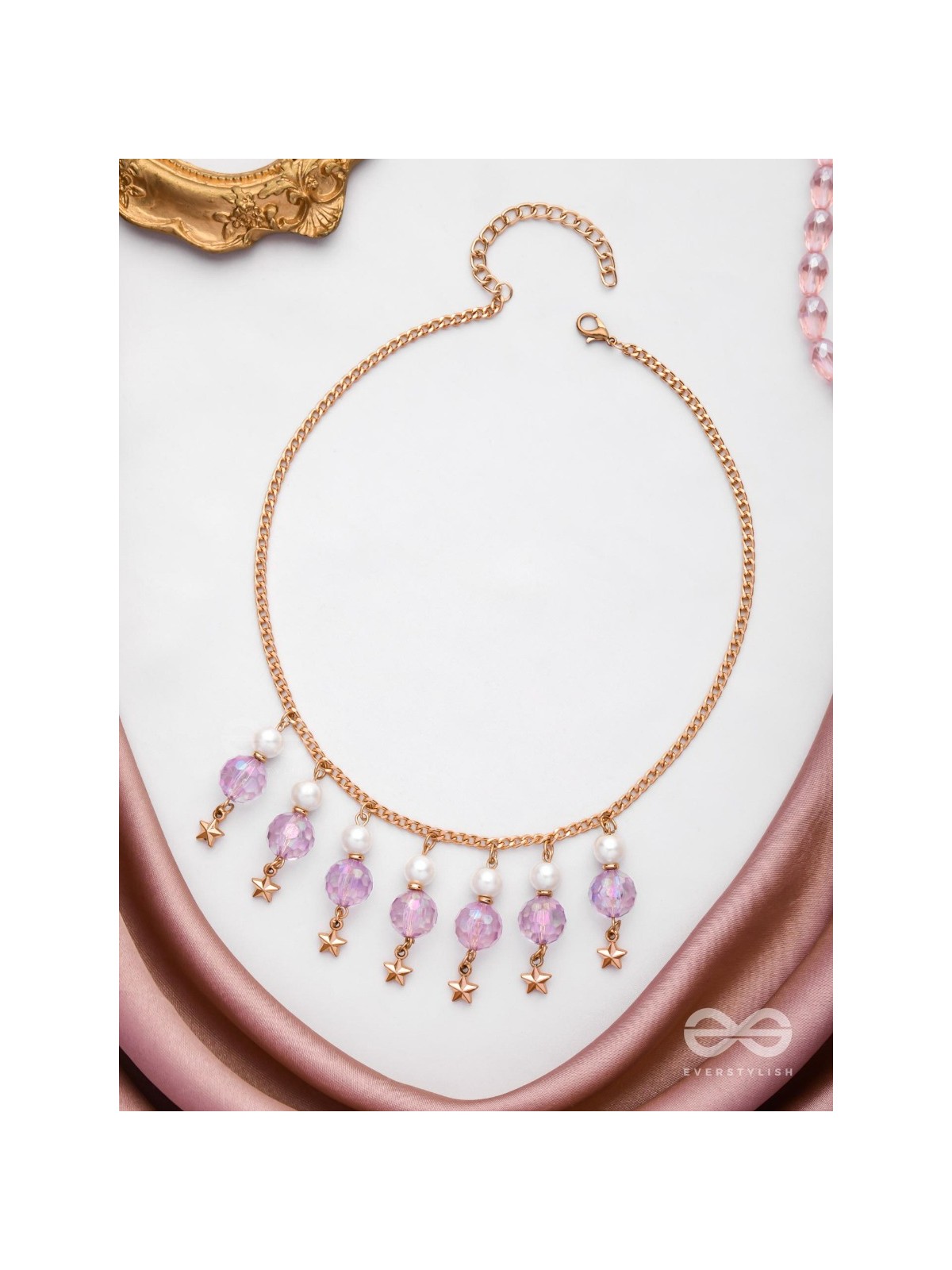 The Galaxy Globes- Golden Pearl Neckpiece With Anti-Tarnish Coating 