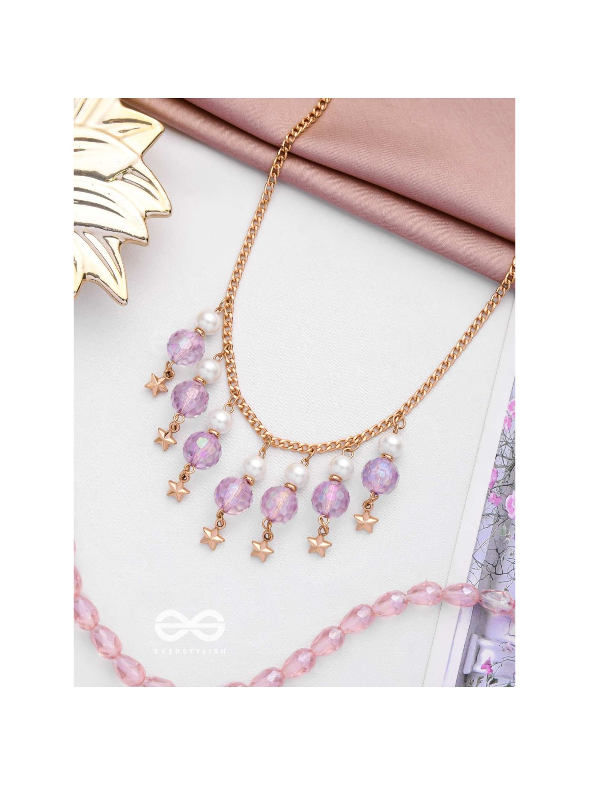 The Galaxy Globes- Golden Pearl Neckpiece With Anti-Tarnish Coating 