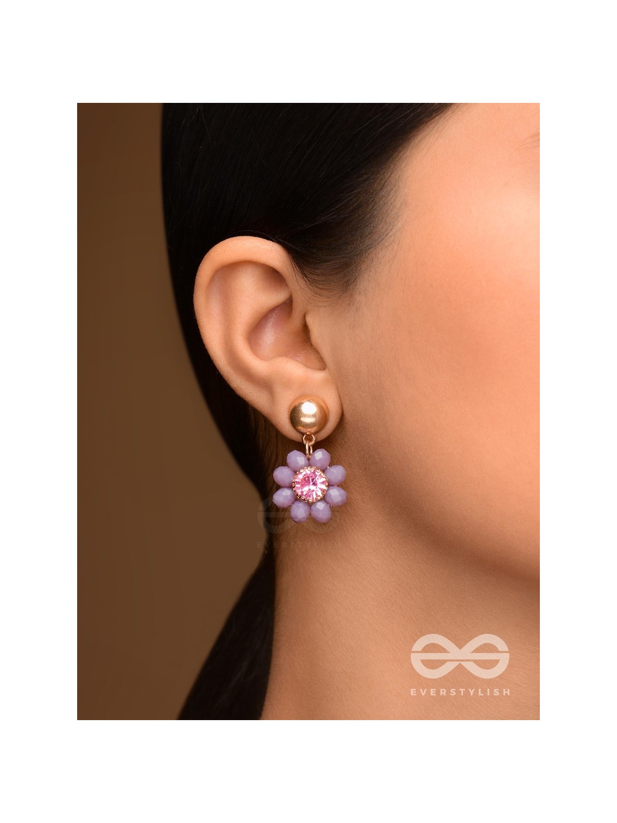 The Purple Petals- Golden Embellished Earrings