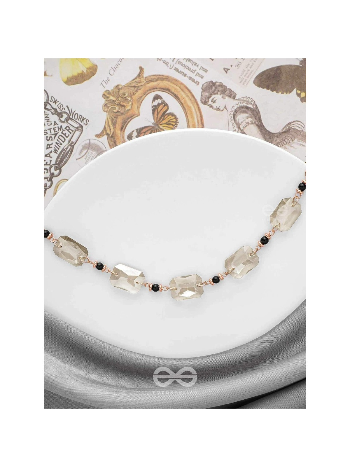 The Shimmering Nightfall- Golden Embellished Necklace