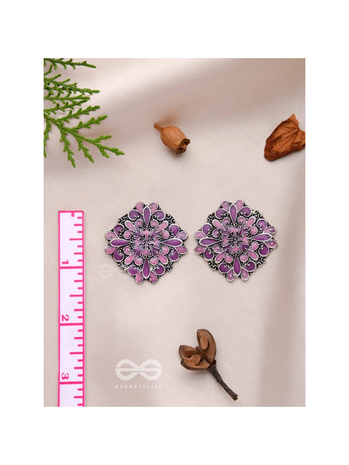 The Floral Fantasy - Oxidised Statement Stud Earrings (Violet & Orchid Purple)