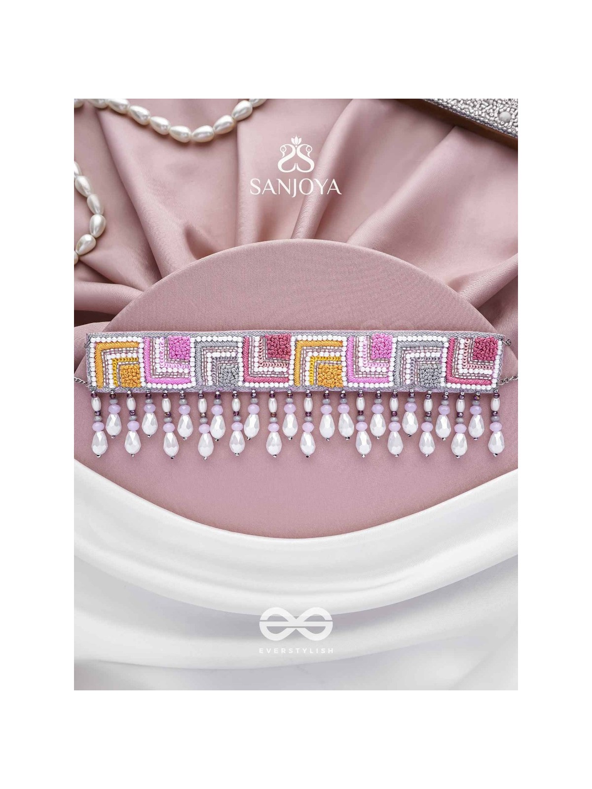 Karmuka - The Jazzy Rainbow - Resham, Beads And Glass Drops Hand Embroidered Choker Neckpiece