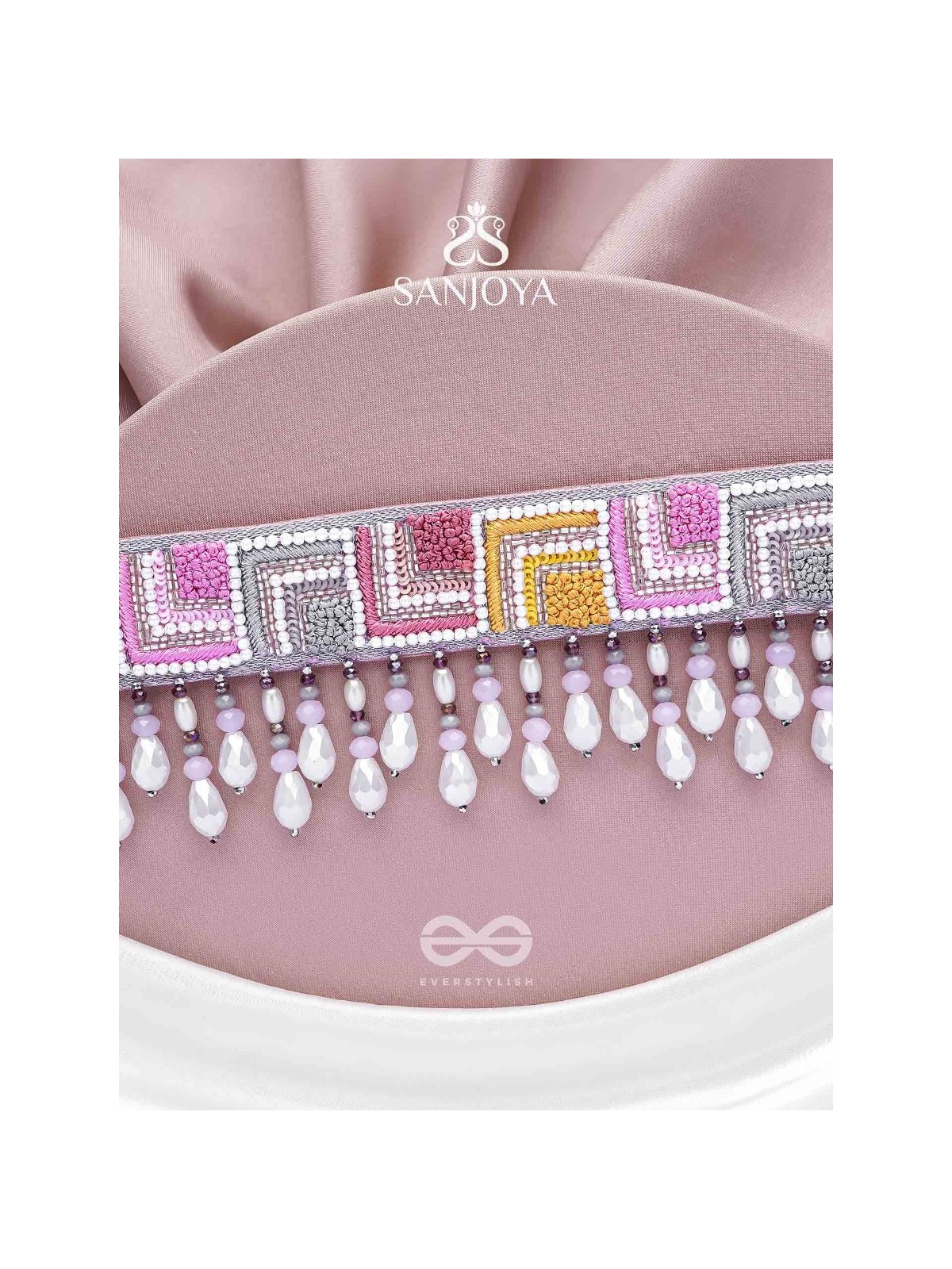 Karmuka - The Jazzy Rainbow - Resham, Beads And Glass Drops Hand Embroidered Choker Neckpiece