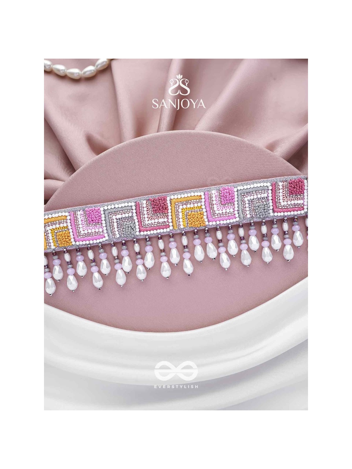 Karmuka - The Jazzy Rainbow - Resham, Beads And Glass Drops Hand Embroidered Choker Neckpiece