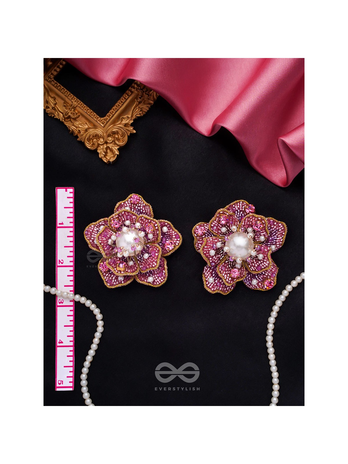 Taarana- The Pink Rose- Pearls, Stones & Beads Embroidered Earrings