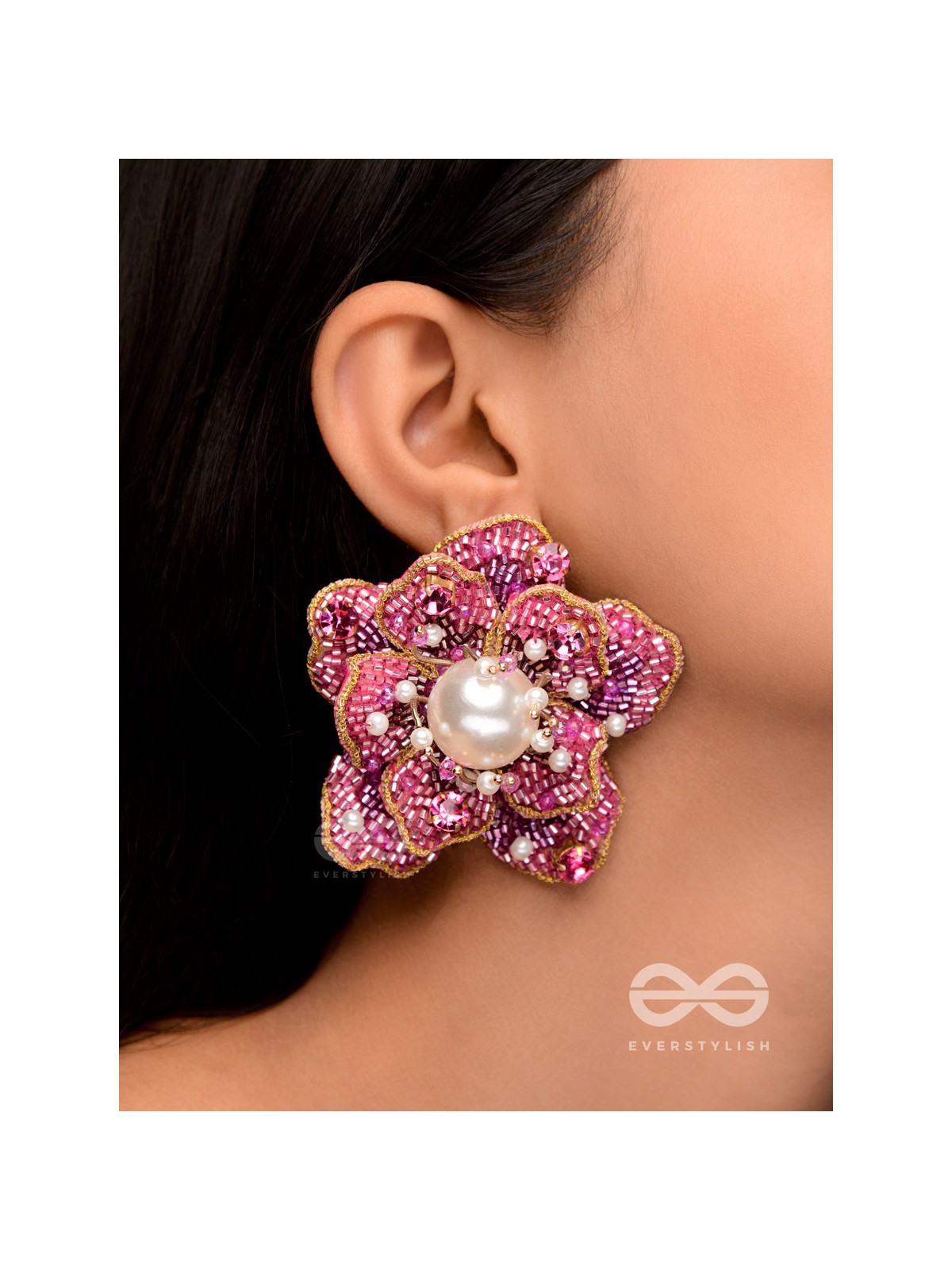 Taarana- The Pink Rose- Pearls, Stones & Beads Embroidered Earrings