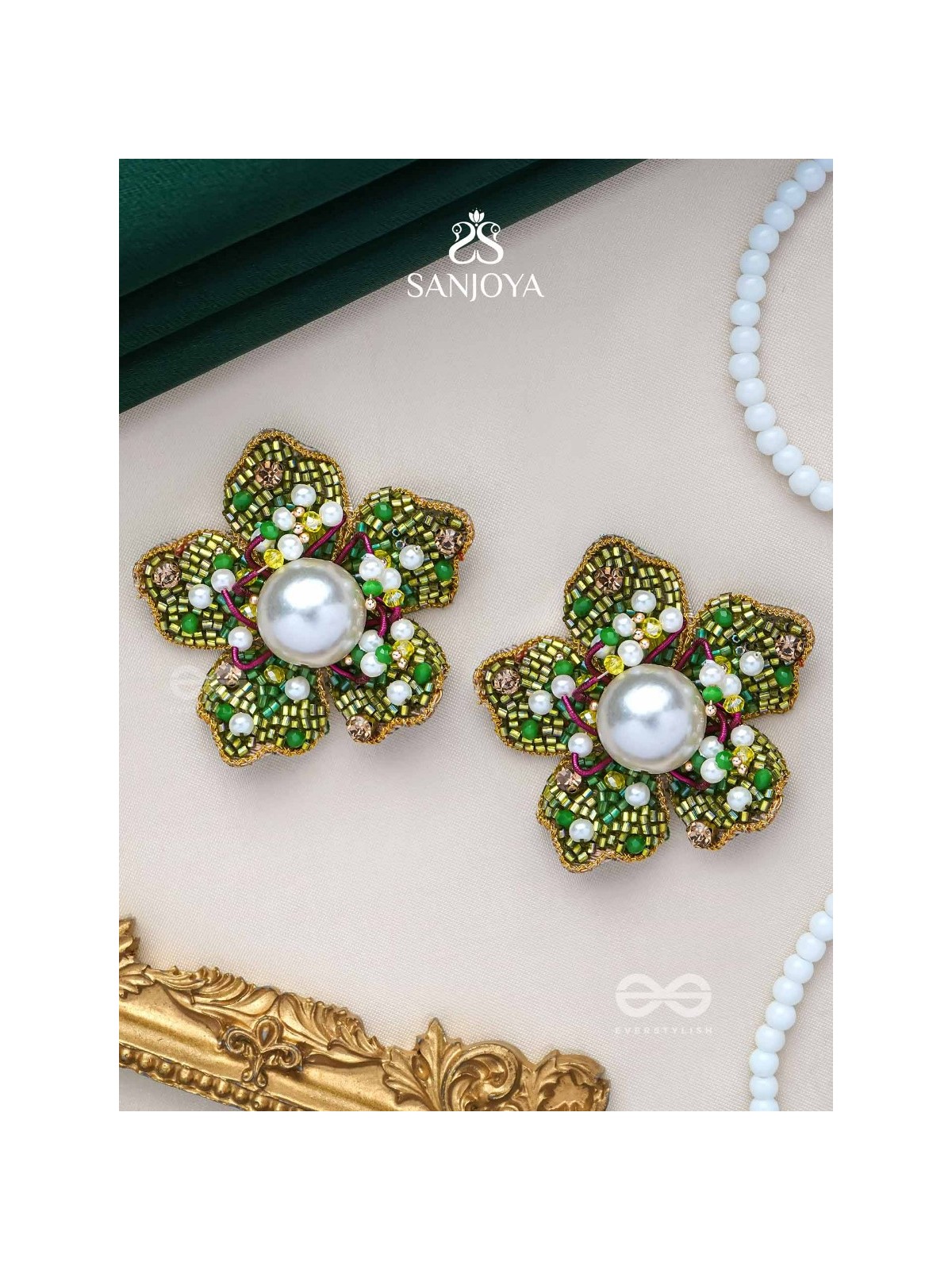 Triyashti- The Ravishing Wildflower-  Pearls, Stones & Beads Embroidered Earrings