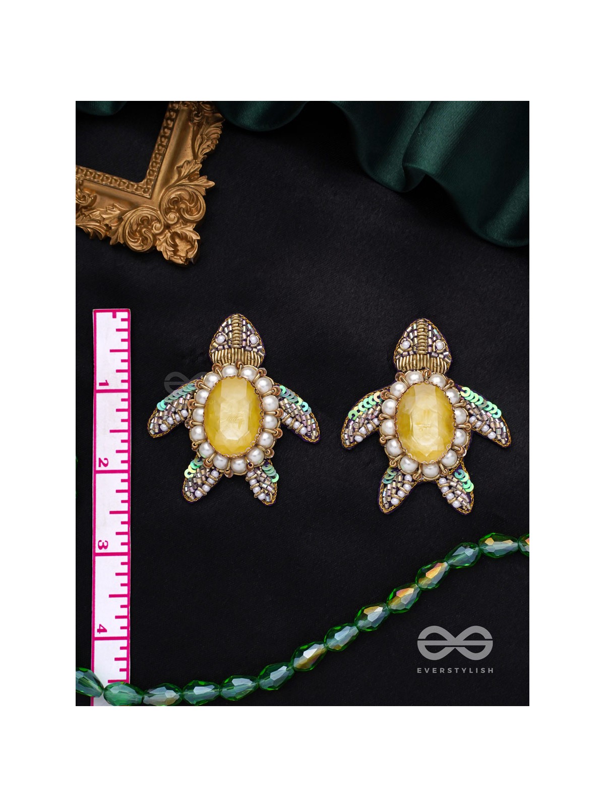 Kamatha- The Turtle Pair- Pearls, Stones & Sequins Embroidered Earrings