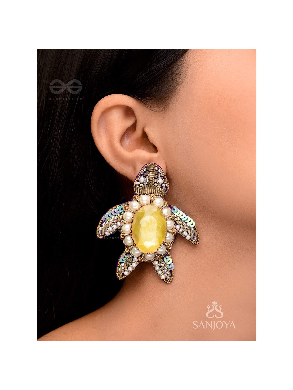 Kamatha- The Turtle Pair- Pearls, Stones & Sequins Embroidered Earrings
