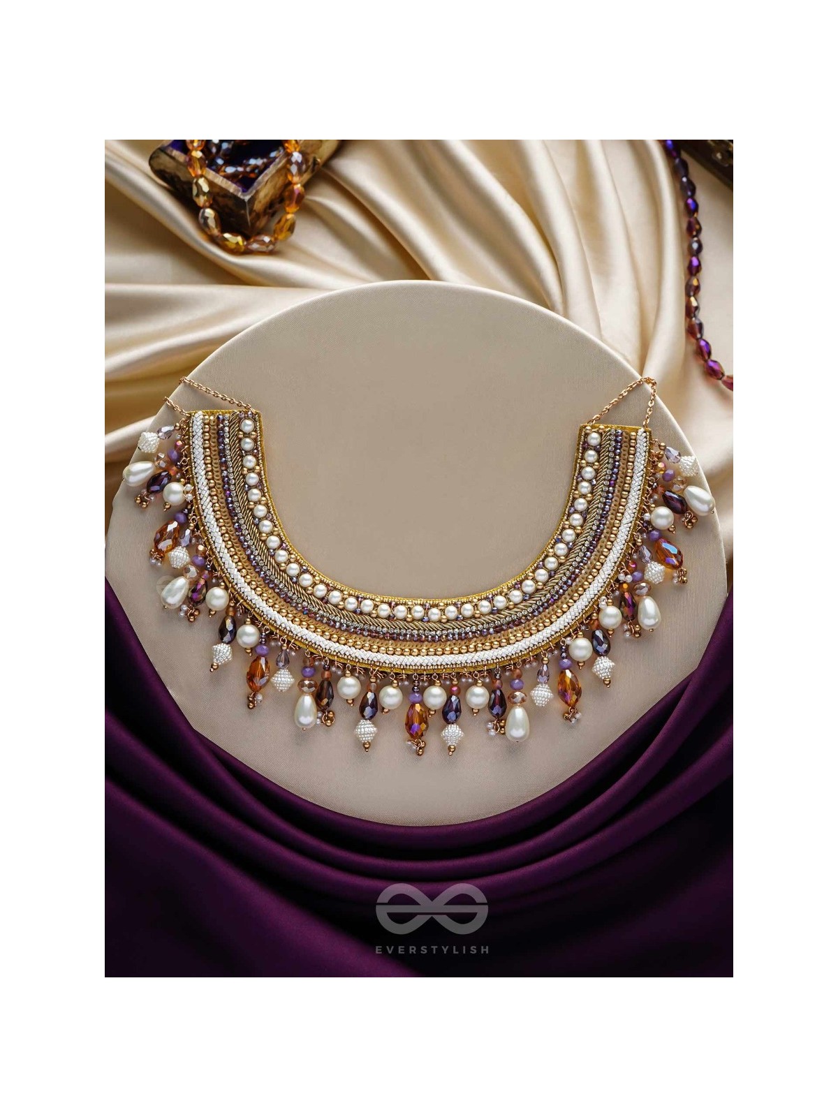Vaidurya- Studded with Gems- Pearls, Beads & Sequins Embroidered Necklace