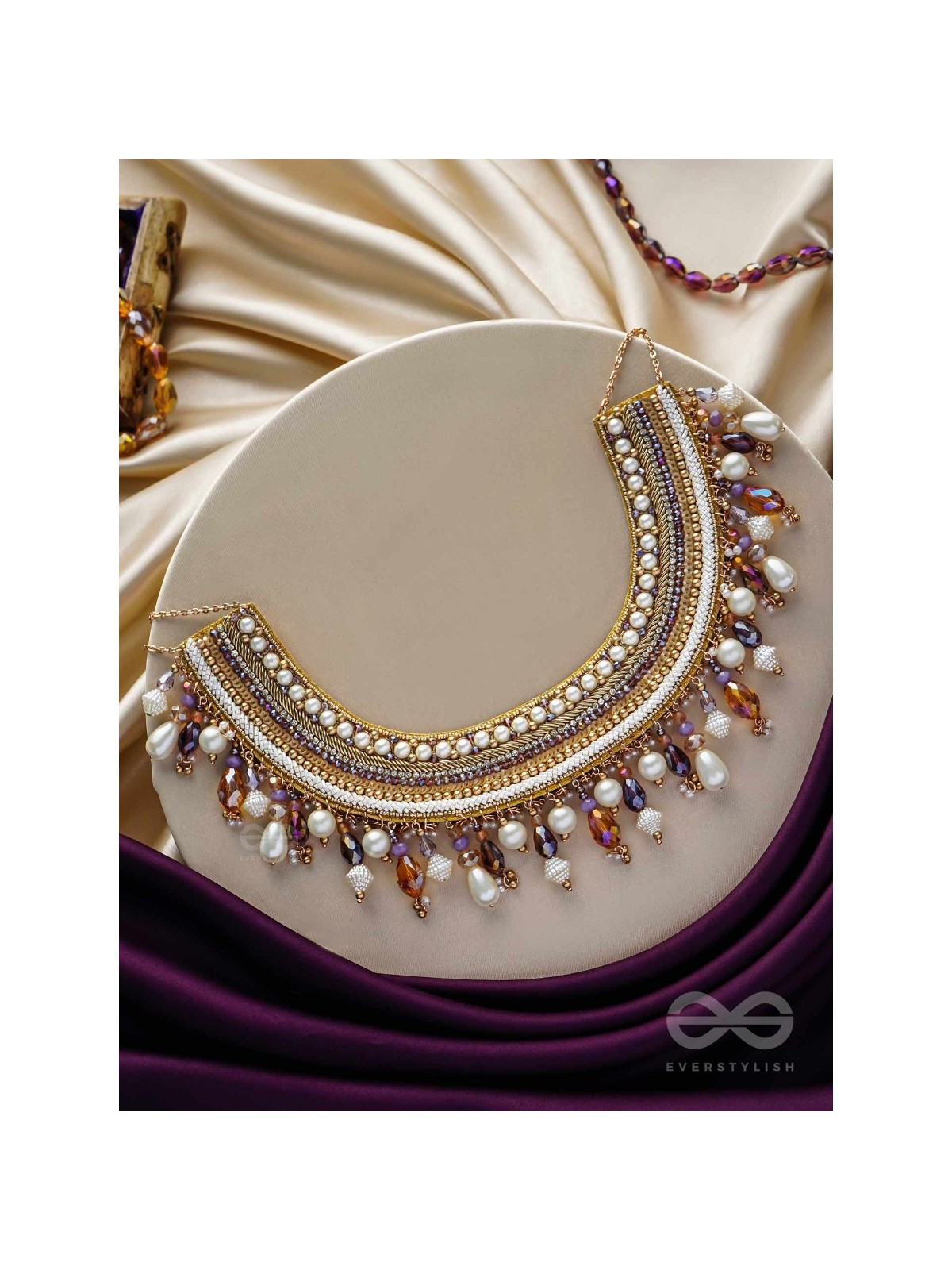 Vaidurya- Studded with Gems- Pearls, Beads & Sequins Embroidered Necklace