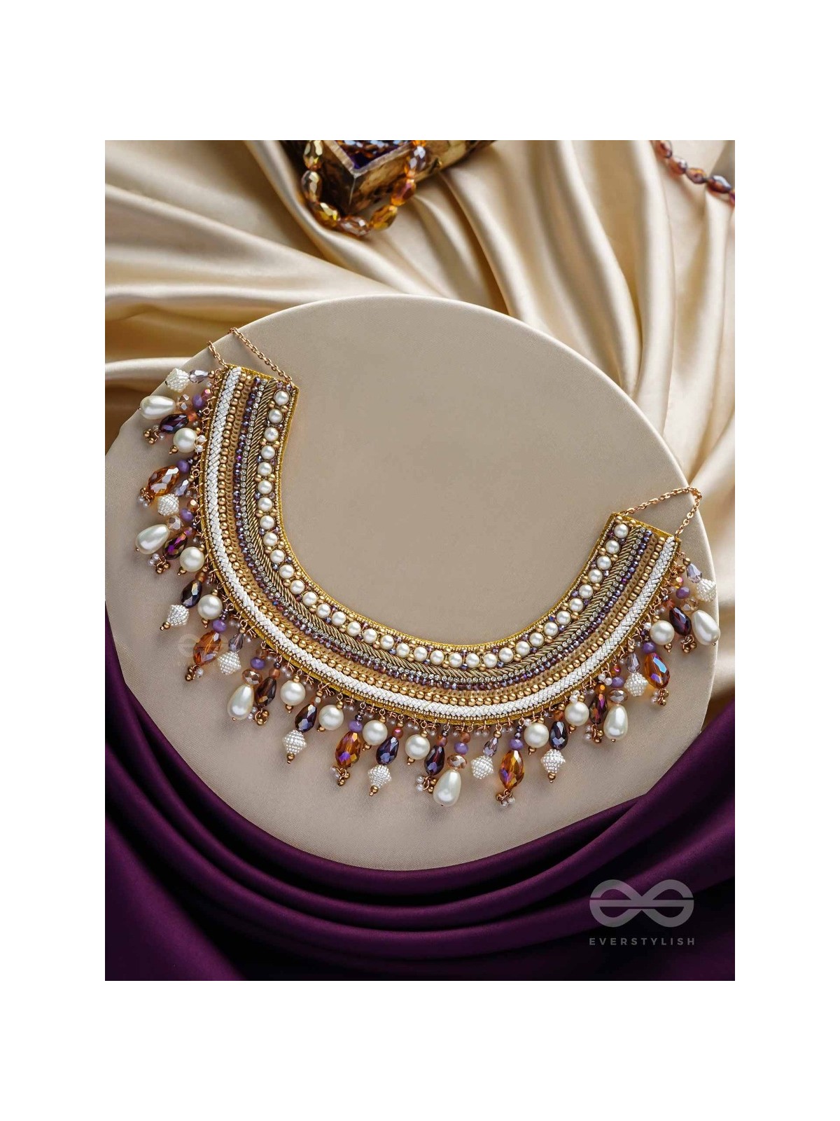 Vaidurya- Studded with Gems- Pearls, Beads & Sequins Embroidered Necklace
