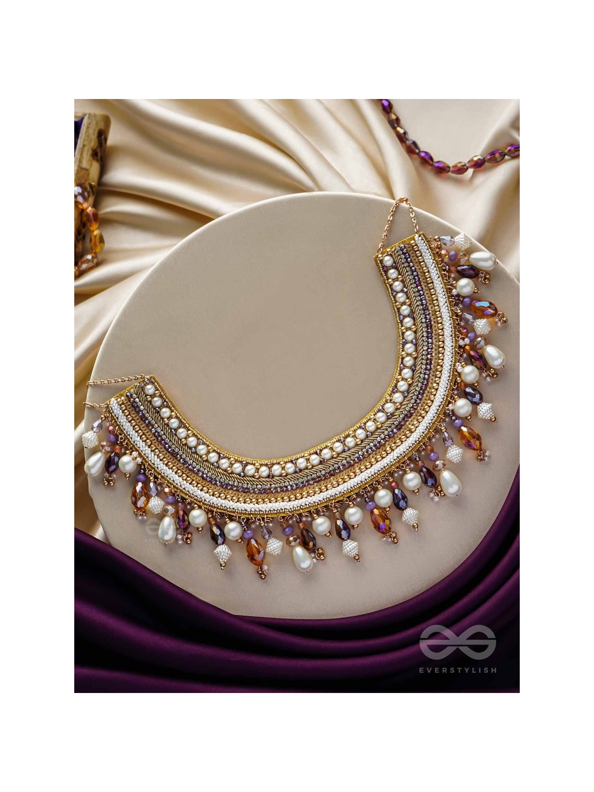 Vaidurya- Studded with Gems- Pearls, Beads & Sequins Embroidered Necklace