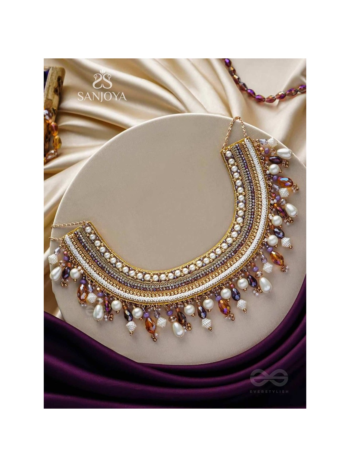 Vaidurya- Studded with Gems- Pearls, Beads & Sequins Embroidered Necklace