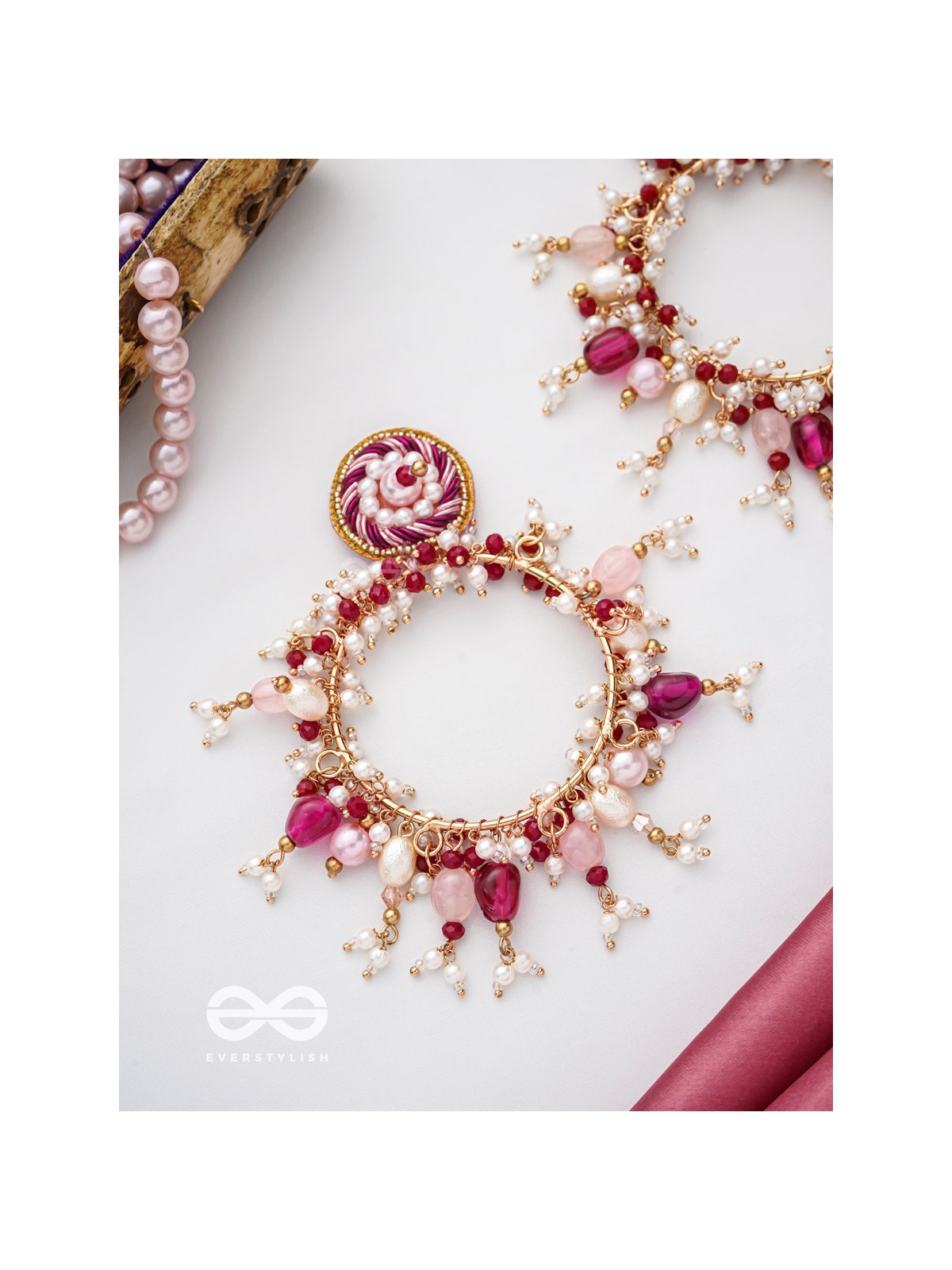 Ardramani - The Fiery Embers - Dabka And Glass Beads Hand Embroidered Earrings