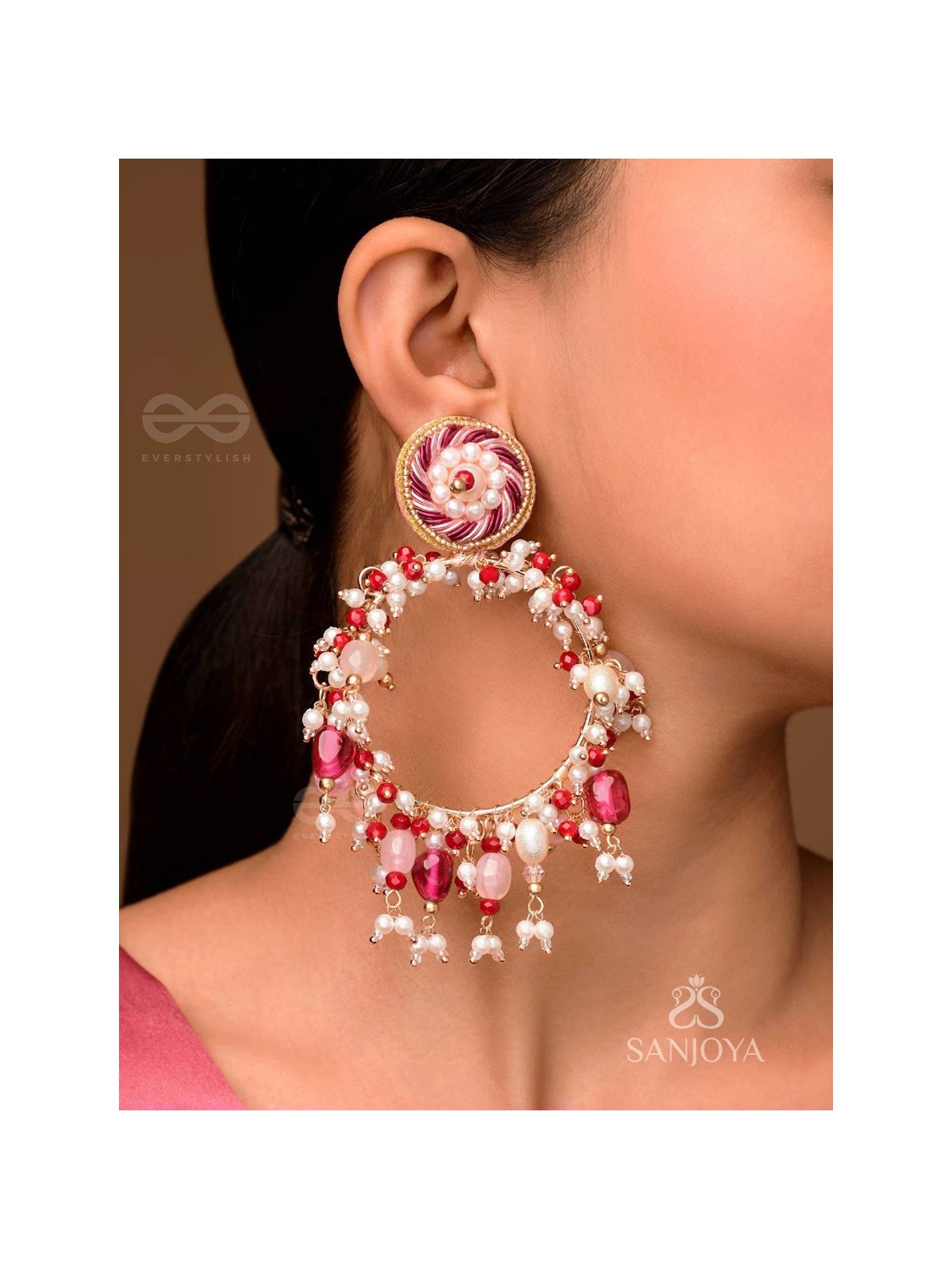 Ardramani - The Fiery Embers - Dabka And Glass Beads Hand Embroidered Earrings