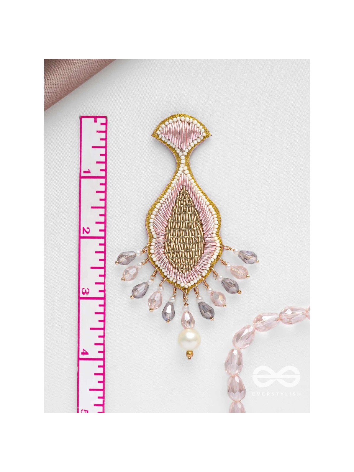 Teevara- The Coral Fish- Pearls & Glass Beads Embroidered Earrings