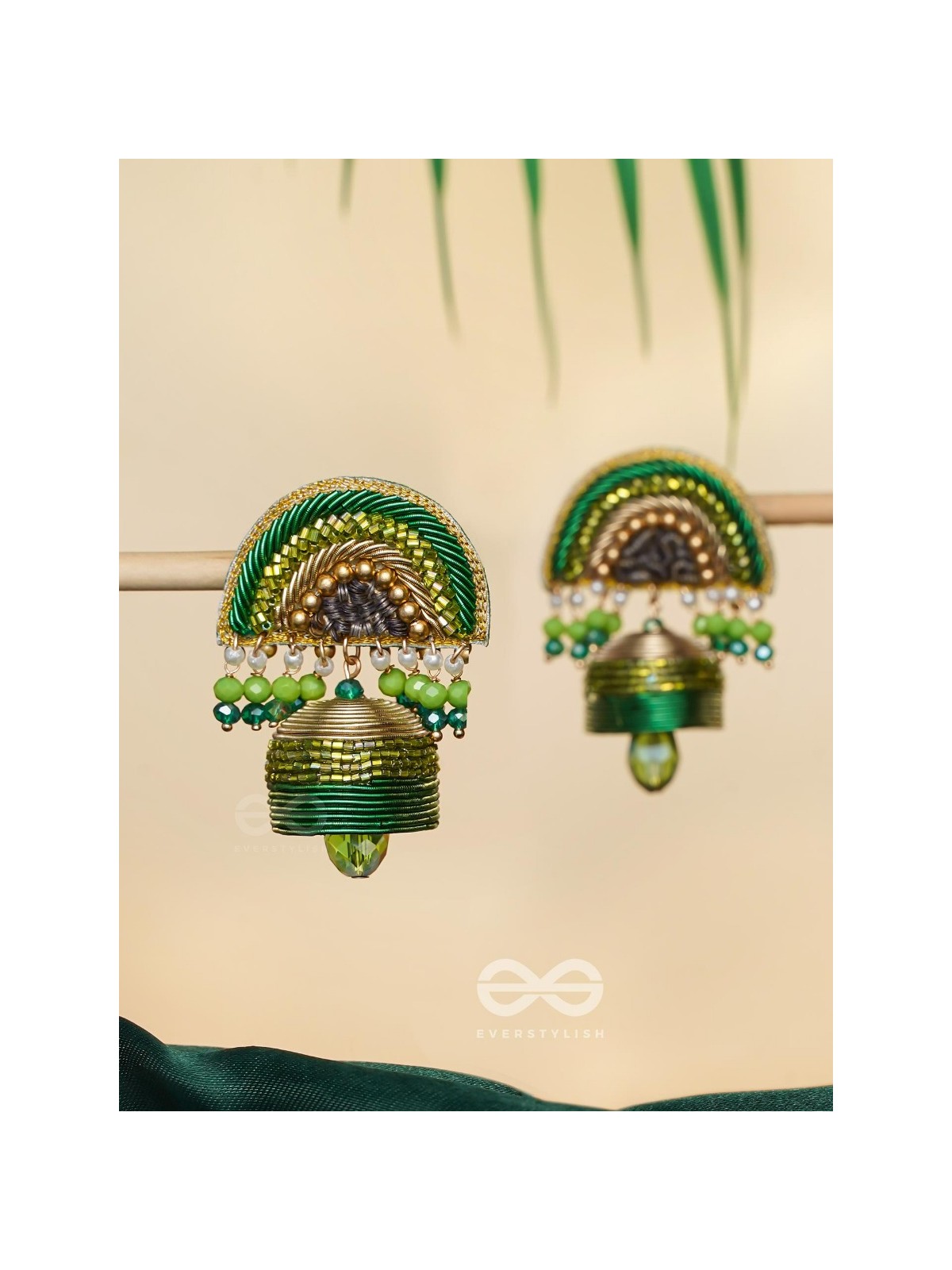 Kaamsya - The Bejeweled Bell - Dabka, Sequins And Beads Hand Embroidered Earrings