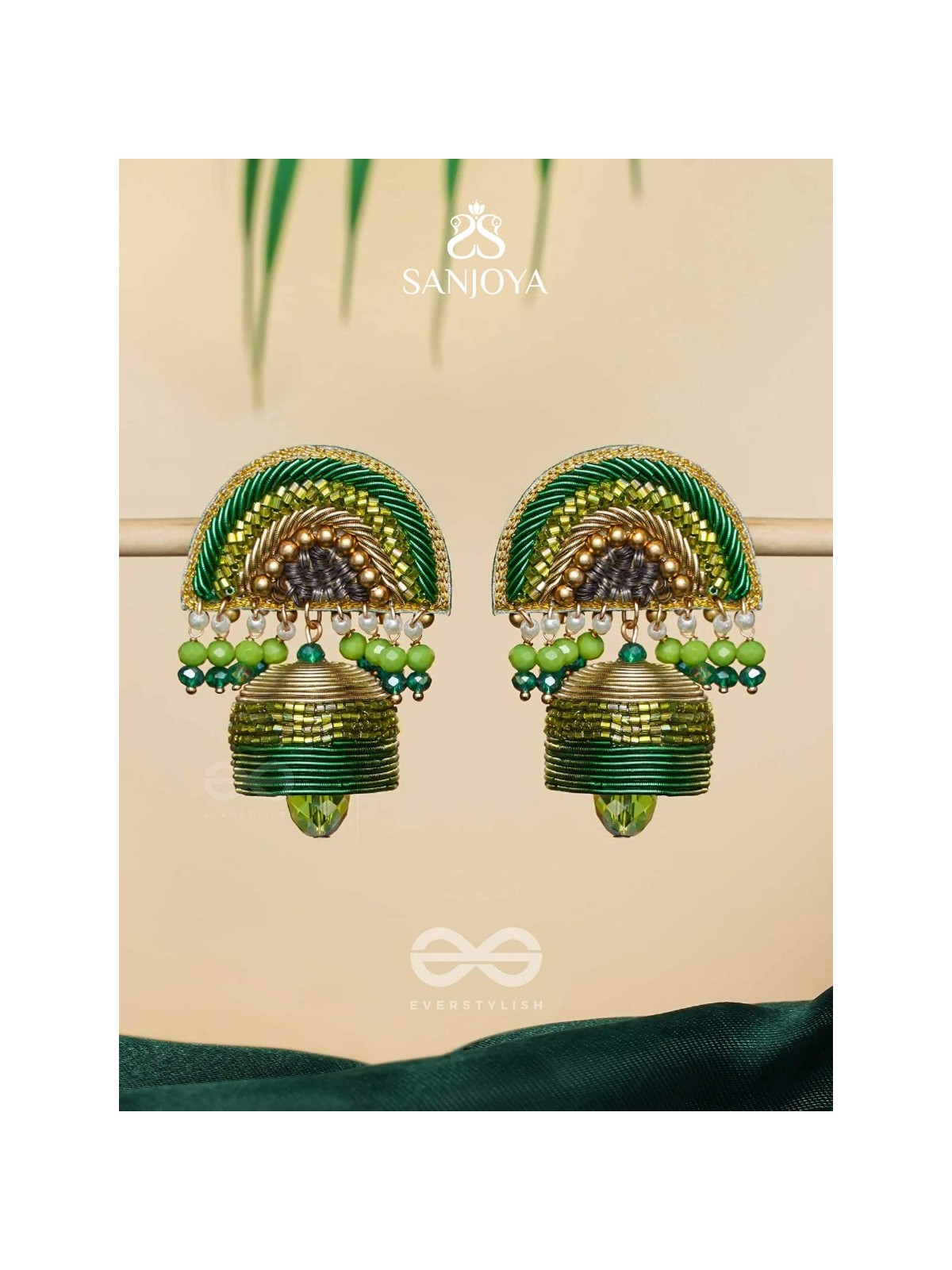 Kaamsya - The Bejeweled Bell - Dabka, Sequins And Beads Hand Embroidered Earrings
