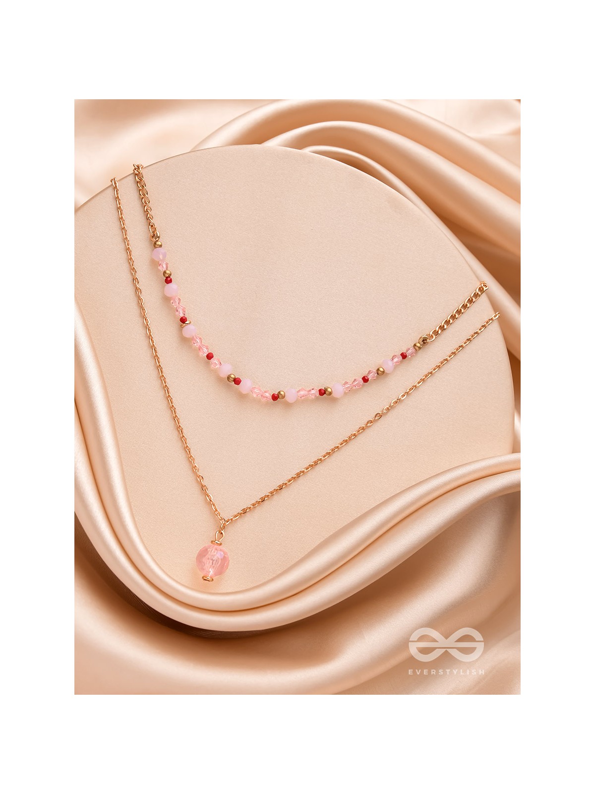 The Rosy Rosettes - Golden Beaded Layered Necklace With Anti-Tarnish Coating 