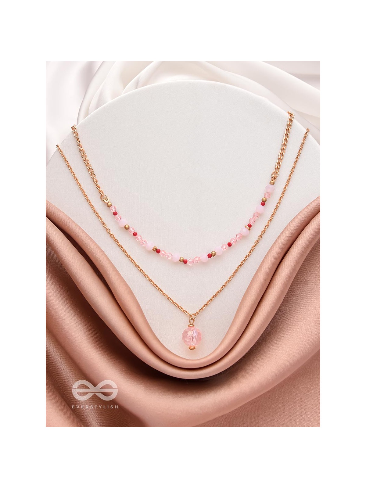 The Rosy Rosettes - Golden Beaded Layered Necklace With Anti-Tarnish Coating 