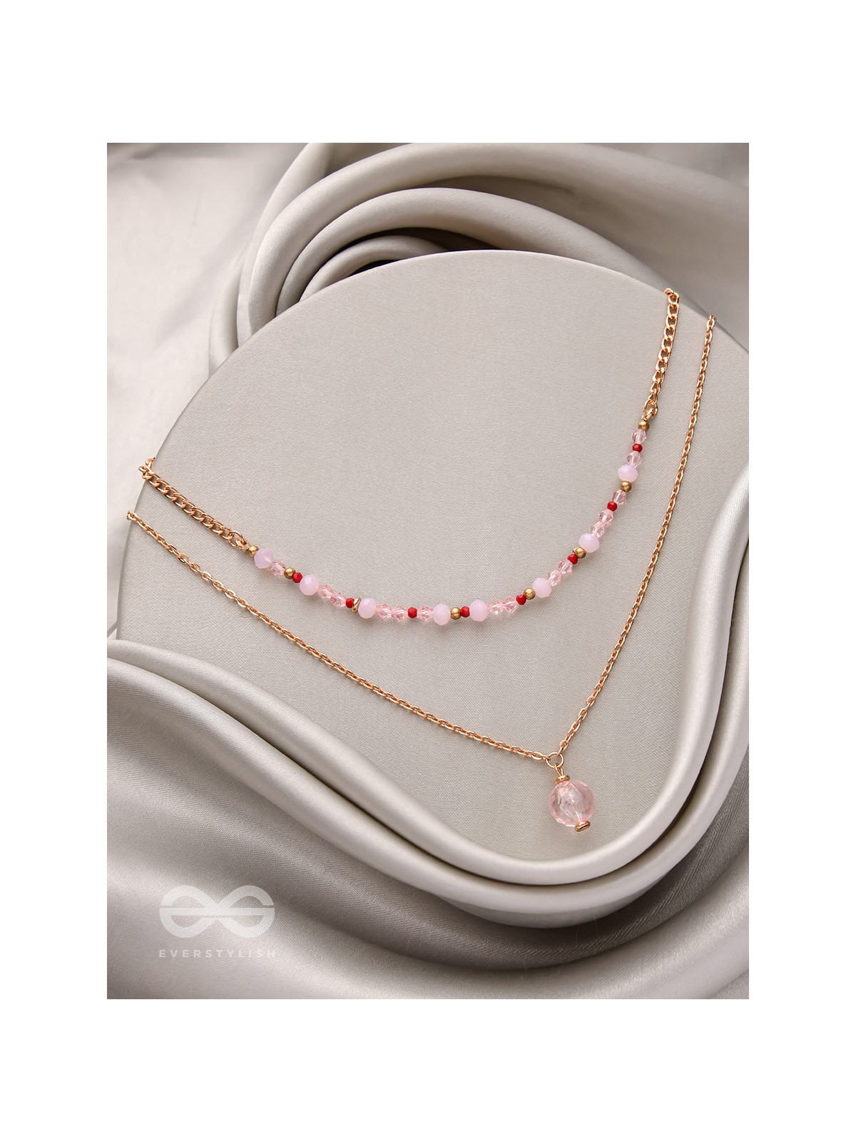 The Rosy Rosettes - Golden Beaded Layered Necklace With Anti-Tarnish Coating 