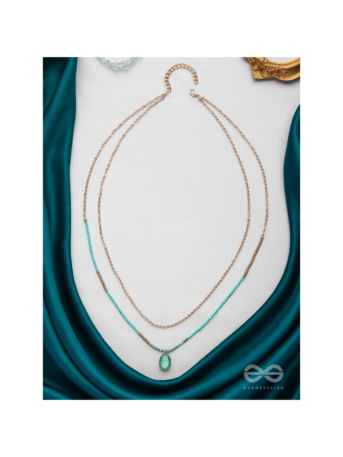 The Aquamarine Elegance - Everyday Wear Layered Necklace With Anti-Tarnish Coating 