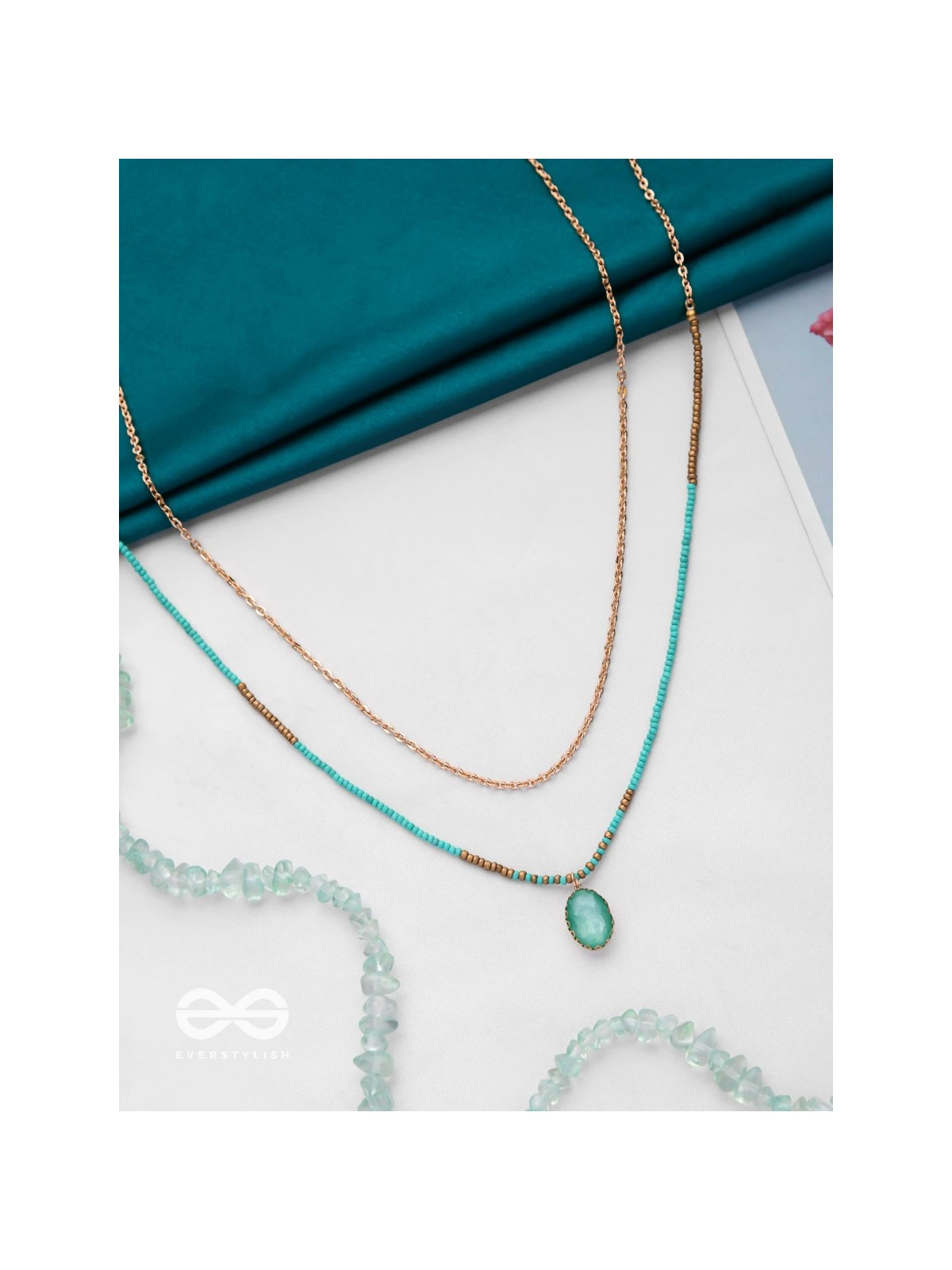 The Aquamarine Elegance - Everyday Wear Layered Necklace With Anti-Tarnish Coating 