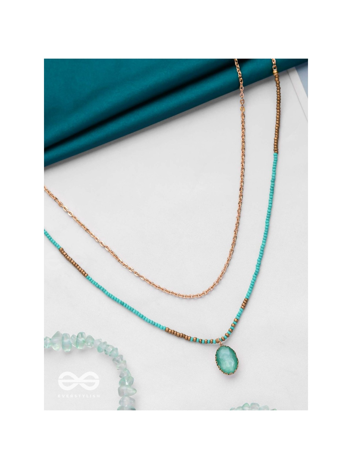 The Aquamarine Elegance - Everyday Wear Layered Necklace With Anti-Tarnish Coating 