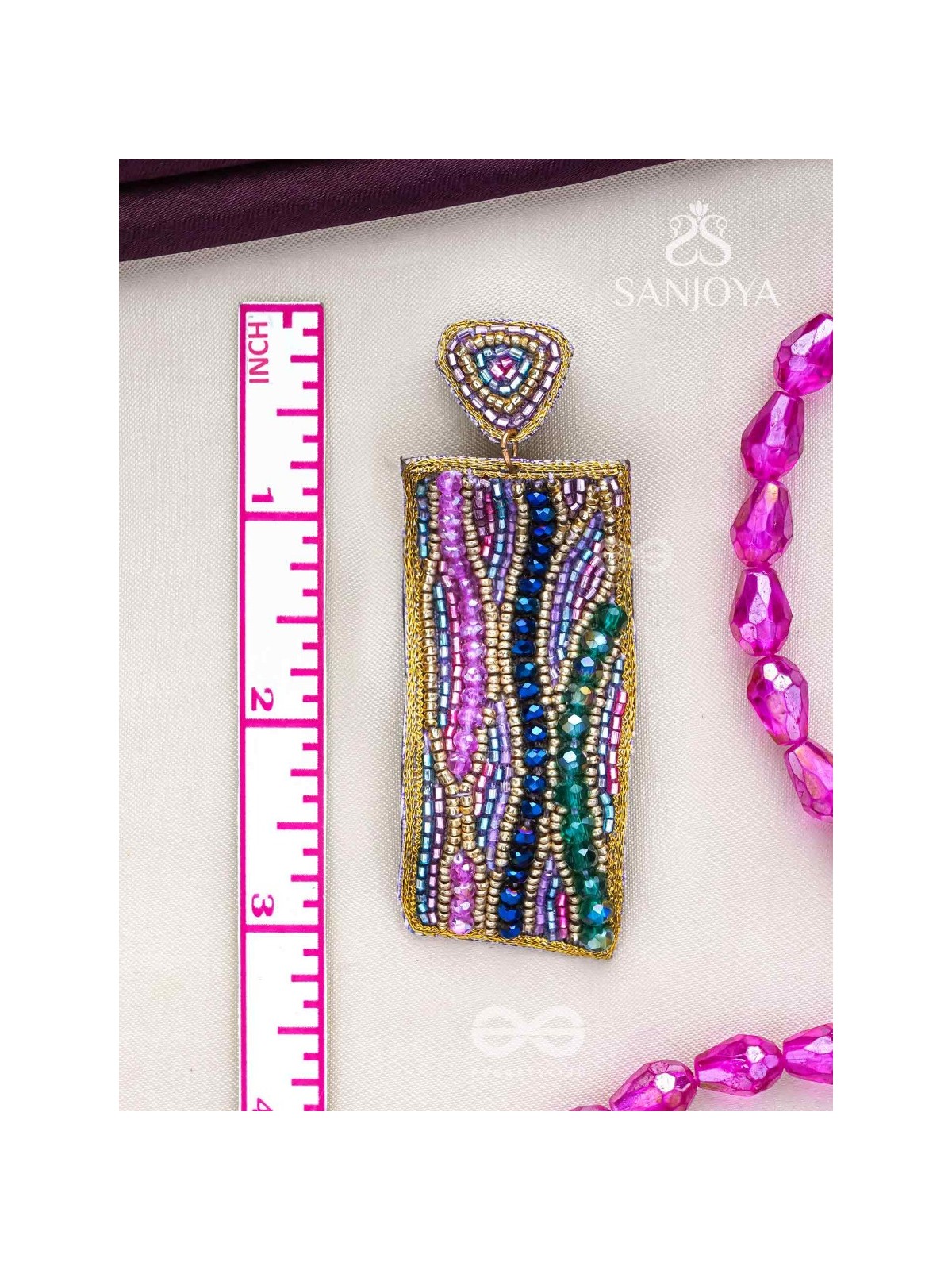 ABHIRAMA - THE BEAUTIFUL CANVAS - BEADED RECTANGLE EMBROIDERED EARRINGS ( MULTICOLOR )