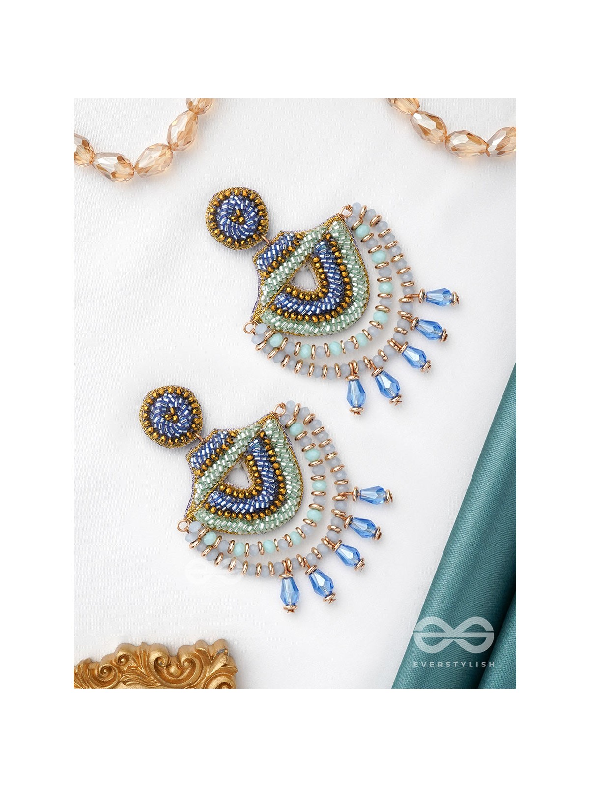 CHANDRALEKHA - THE MOON'S RAY - BEADS AND GLASS DROP EMBROIDERED EARRINGS