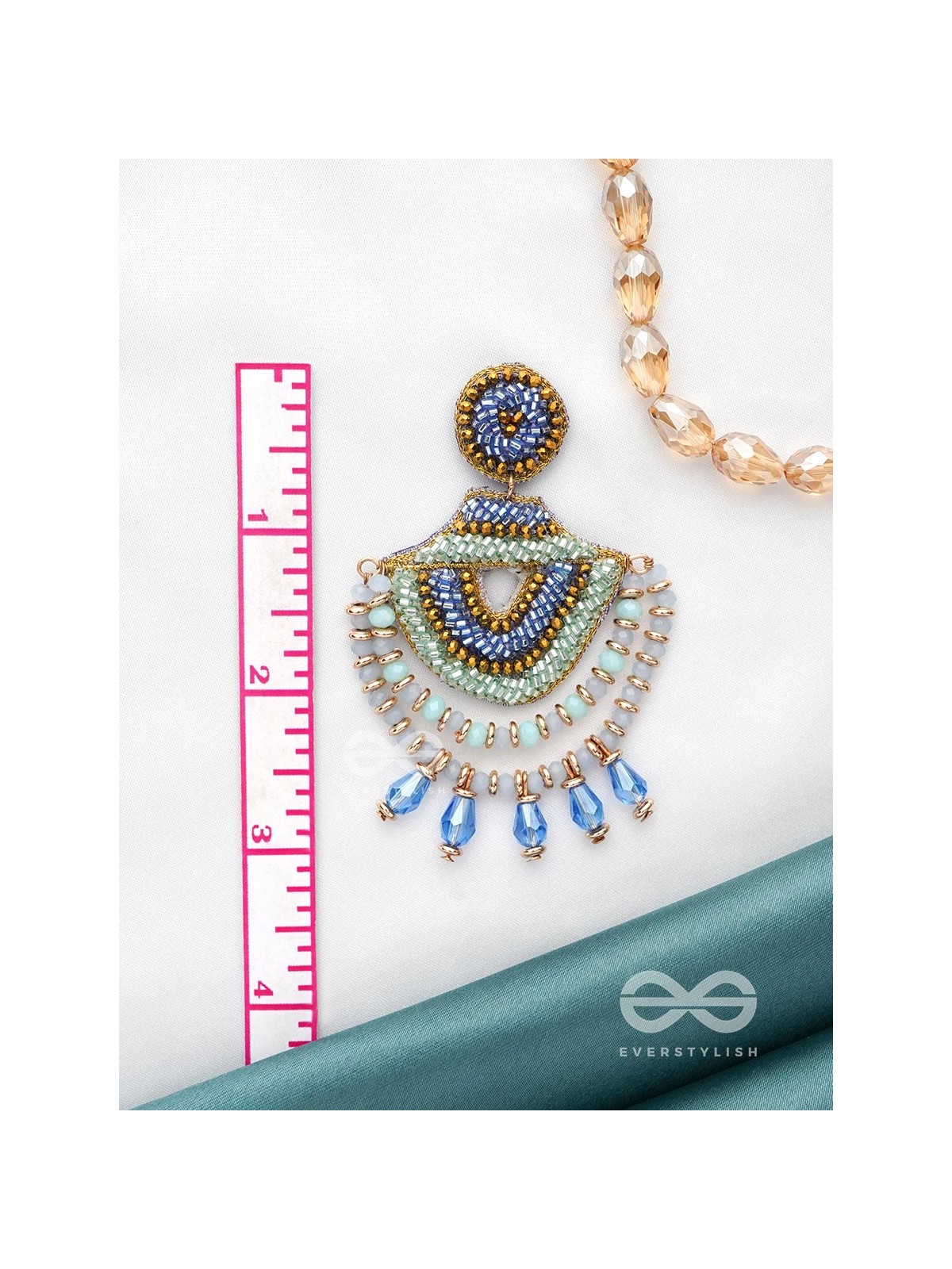 CHANDRALEKHA - THE MOON'S RAY - BEADS AND GLASS DROP EMBROIDERED EARRINGS