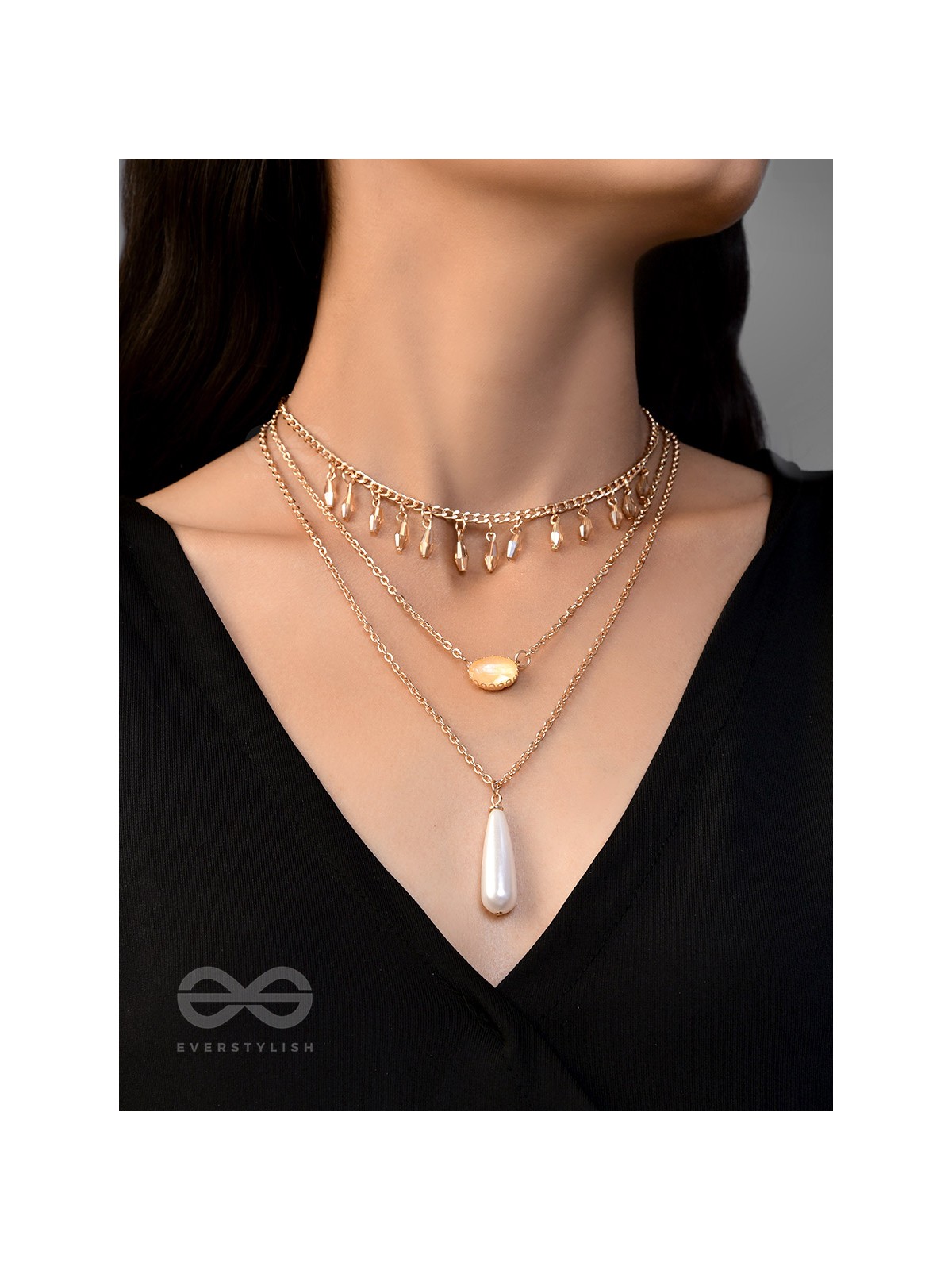 The Reality Stone -  Golden Layered Necklace  With Anti-Tarnish Coating 