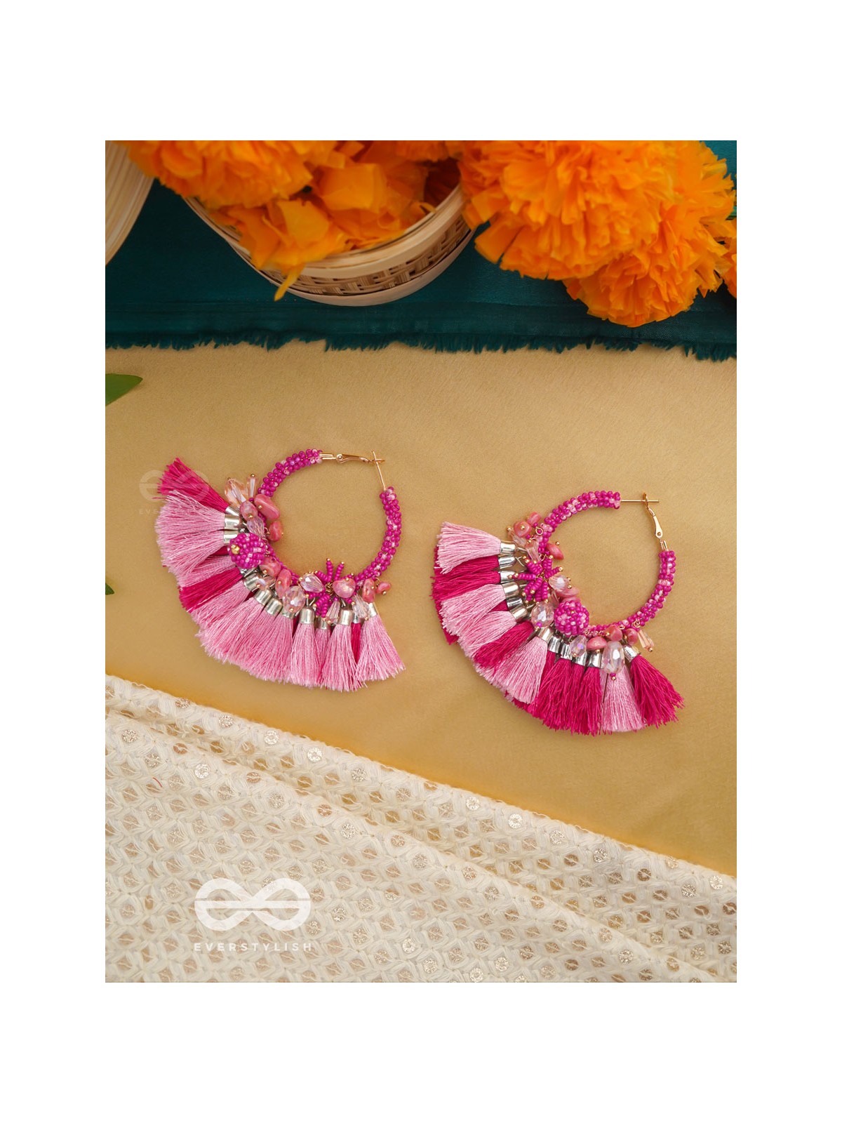 Madhurima - The Sweetness - Beads, Resham Tassels And Stones Hand Embroidered Earrings