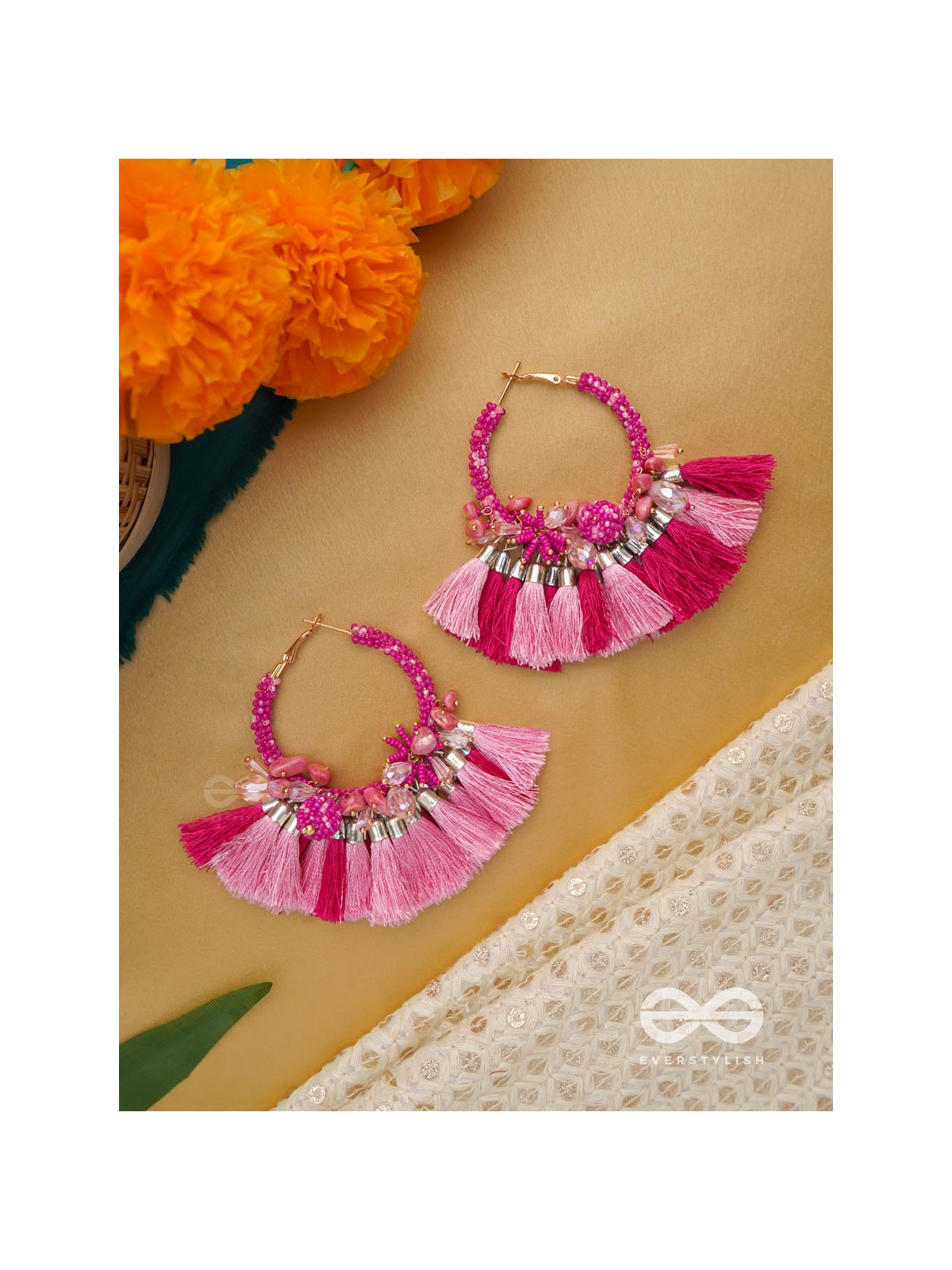 Madhurima - The Sweetness - Beads, Resham Tassels And Stones Hand Embroidered Earrings