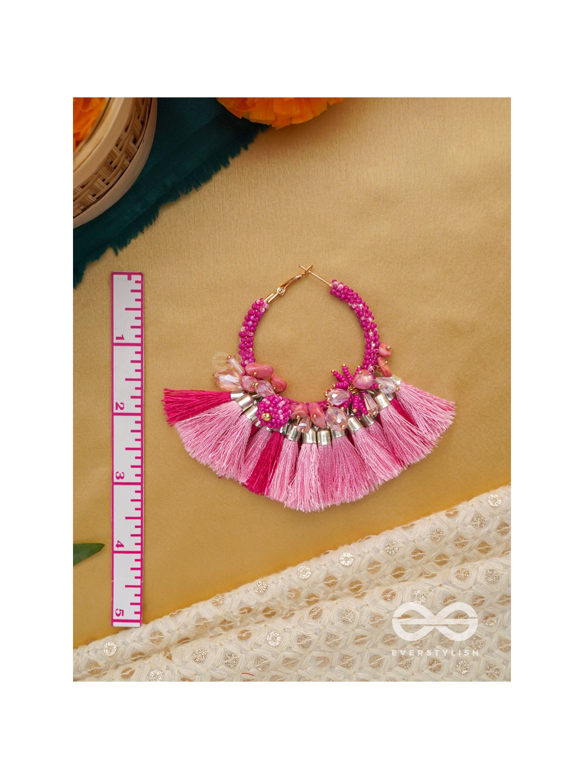 Madhurima - The Sweetness - Beads, Resham Tassels And Stones Hand Embroidered Earrings