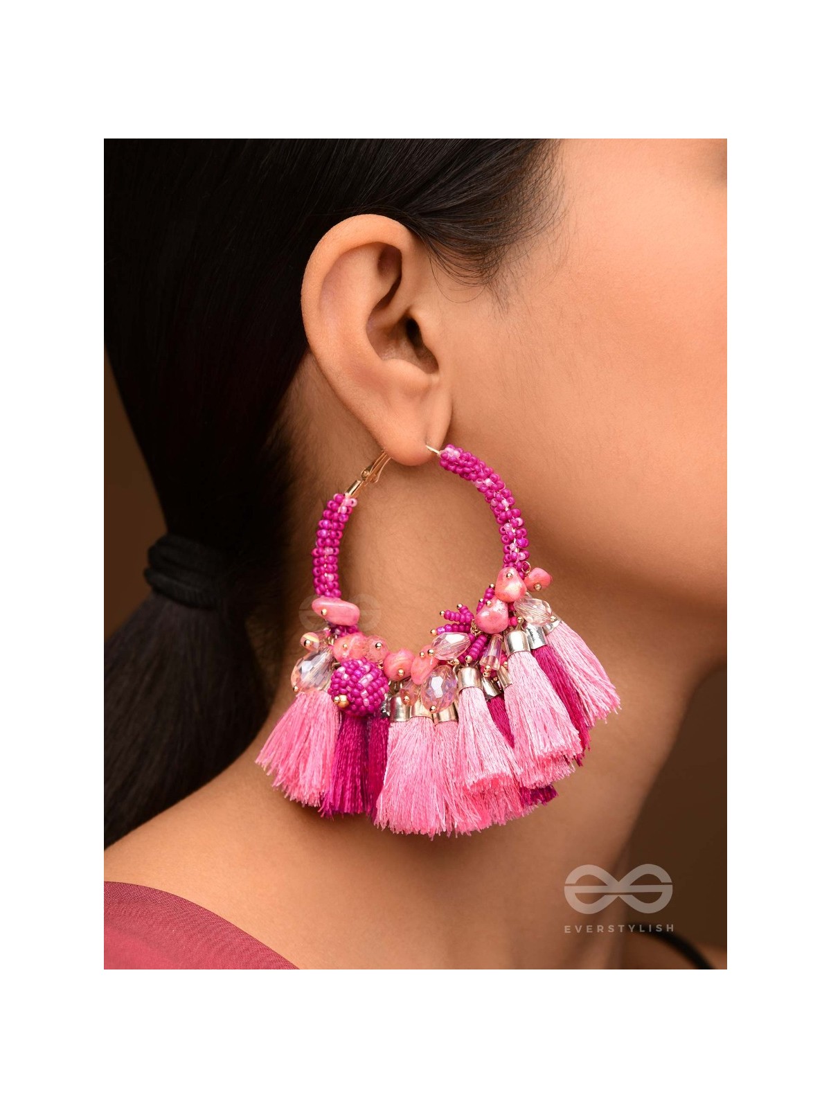 Madhurima - The Sweetness - Beads, Resham Tassels And Stones Hand Embroidered Earrings