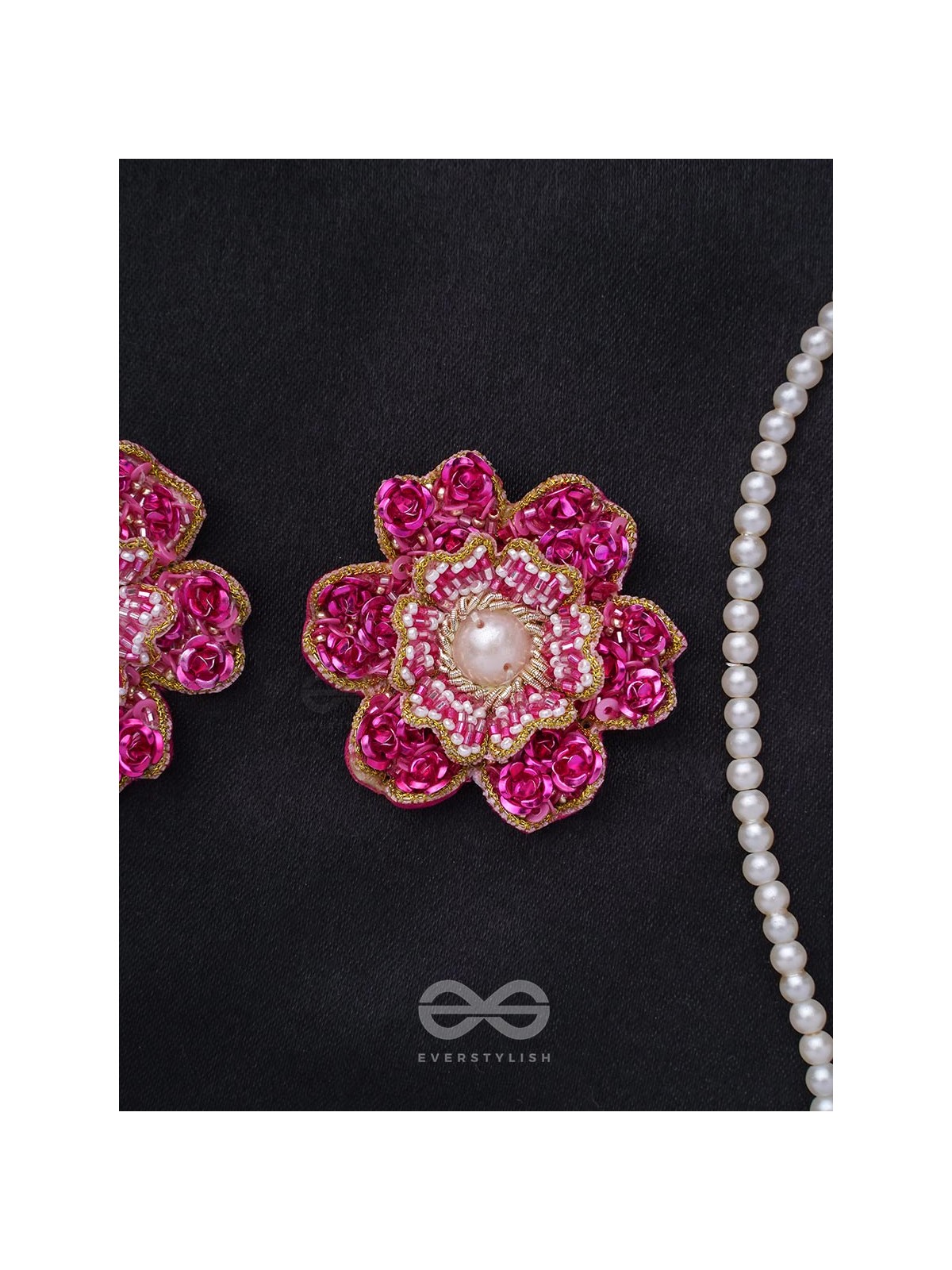Padmaraga - The Pink Sapphire - Sequins, Beads And Cutdana Hand Embroidered Earrings