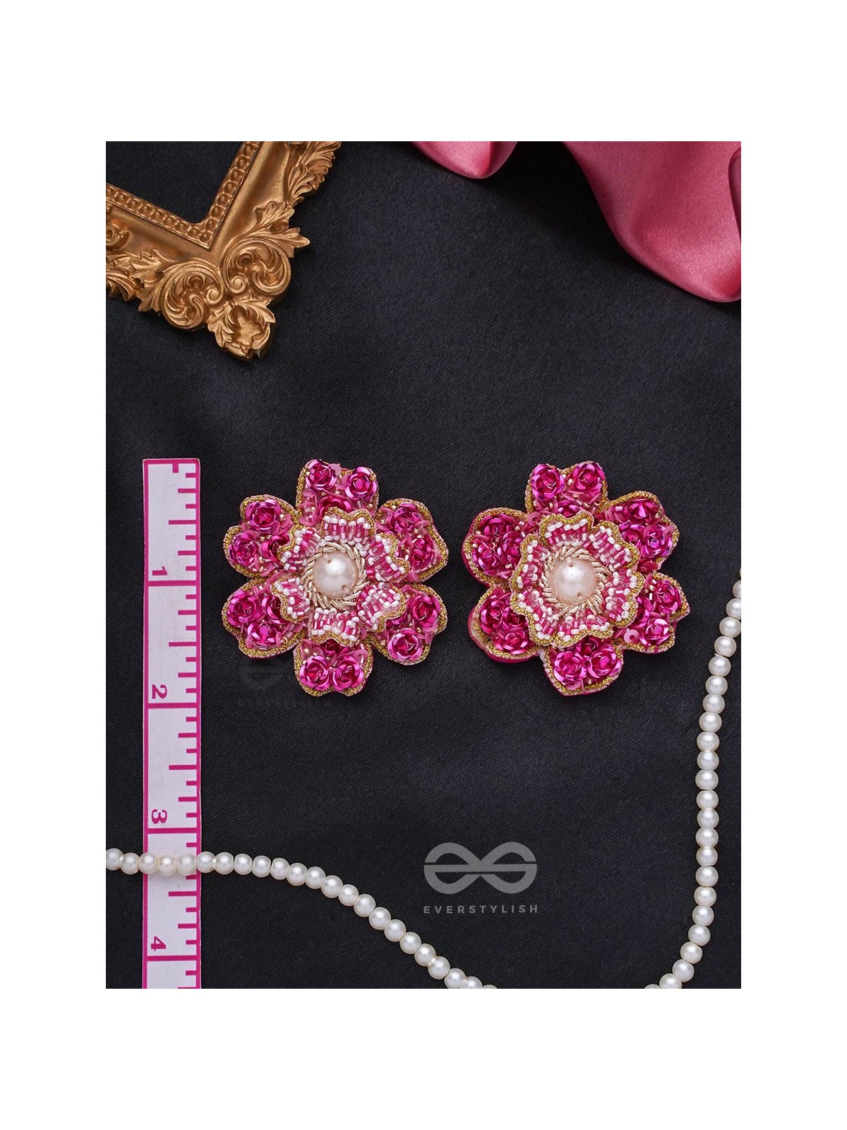Padmaraga - The Pink Sapphire - Sequins, Beads And Cutdana Hand Embroidered Earrings