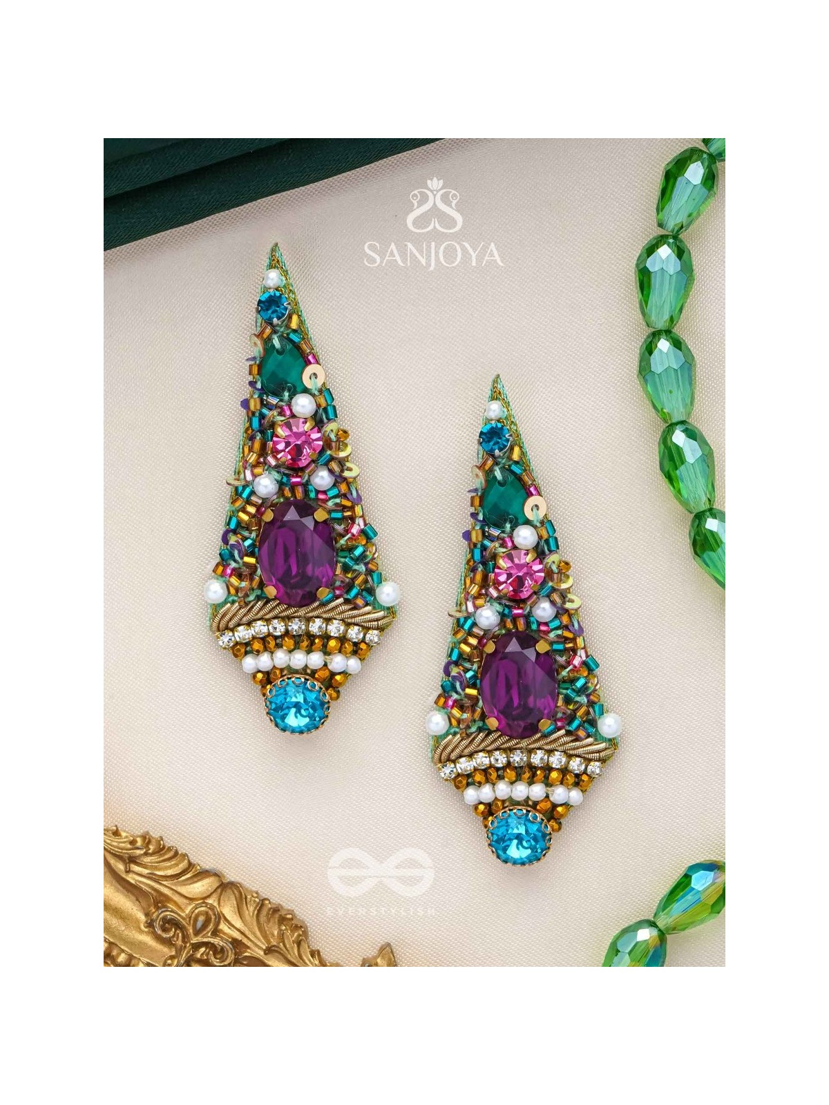 Anangika - The Lovely One - Pearls, Stones And Beads Hand Embroidered Earrings