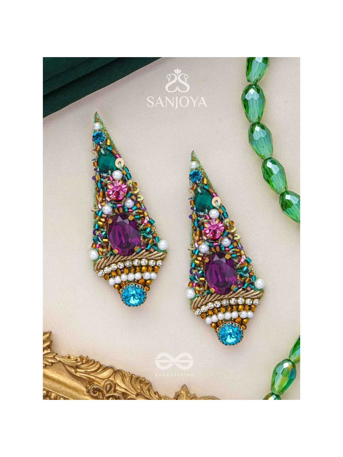 Anangika - The Lovely One - Pearls, Stones And Beads Hand Embroidered Earrings