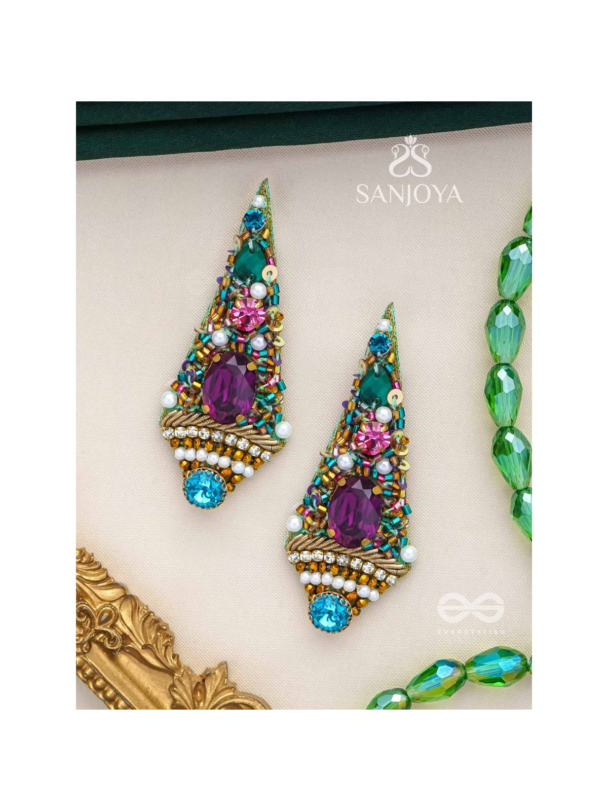 Anangika - The Lovely One - Pearls, Stones And Beads Hand Embroidered Earrings