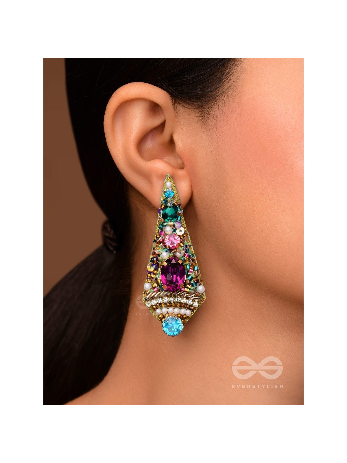 Anangika - The Lovely One - Pearls, Stones And Beads Hand Embroidered Earrings