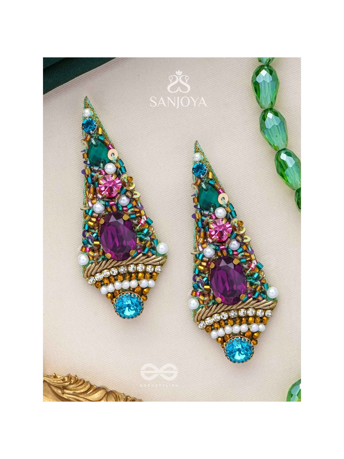 Anangika - The Lovely One - Pearls, Stones And Beads Hand Embroidered Earrings