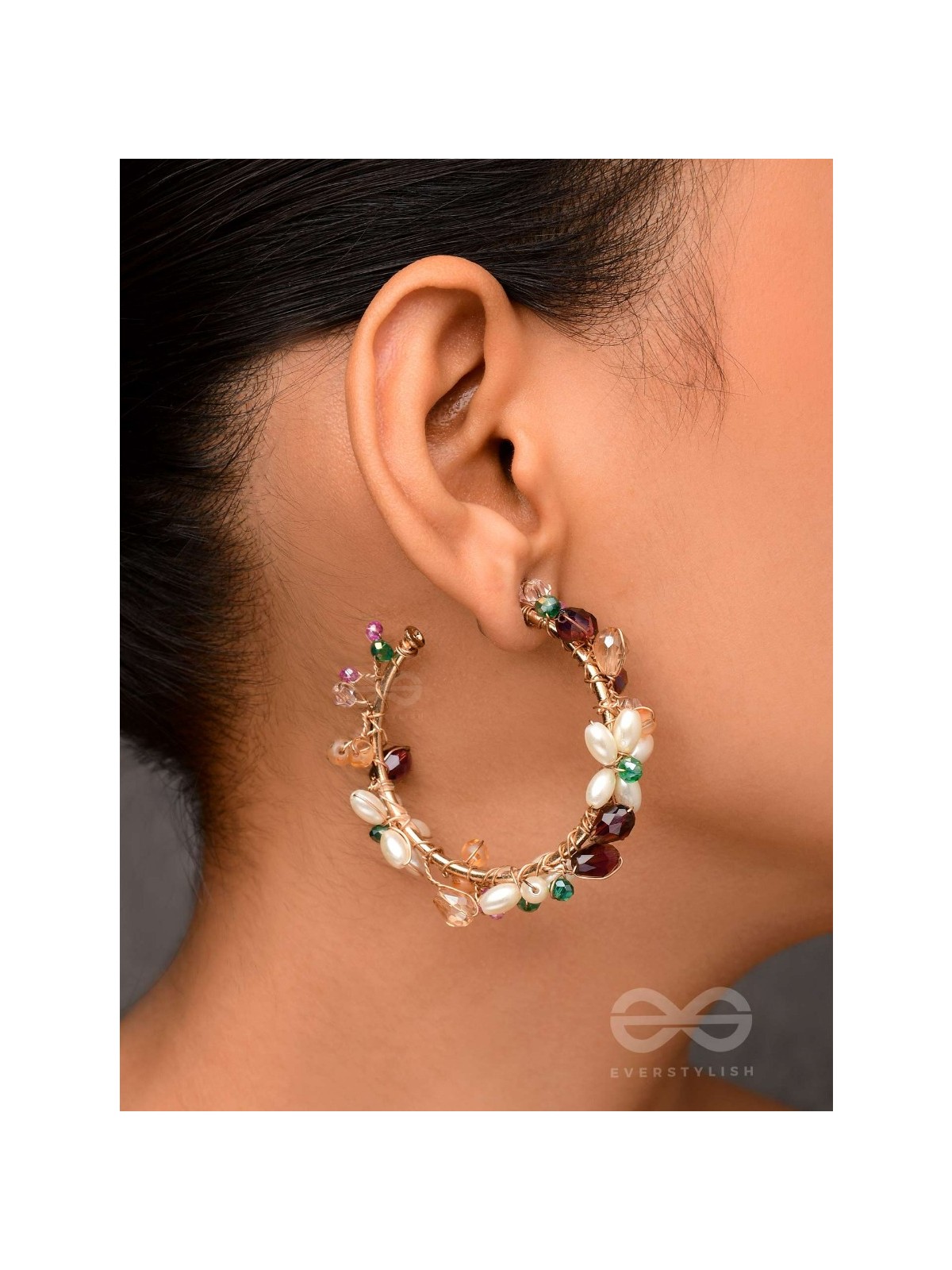 The Multicolored Blossom - Beaded Hoop Earrings